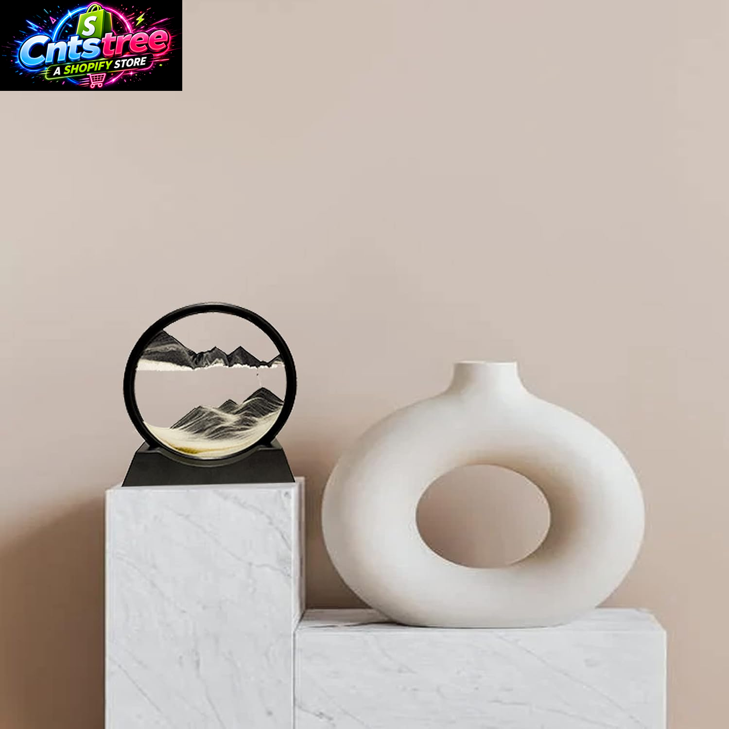 HYUGF Moving Sand Art Picture Decor, 3D Deep Sea Sandscape Liquid Motion, round Glass Frame Display Flowing Sand Relaxing Gift for Kids Adults Home Office Work Desktop Decoration Toy (Black, 7")