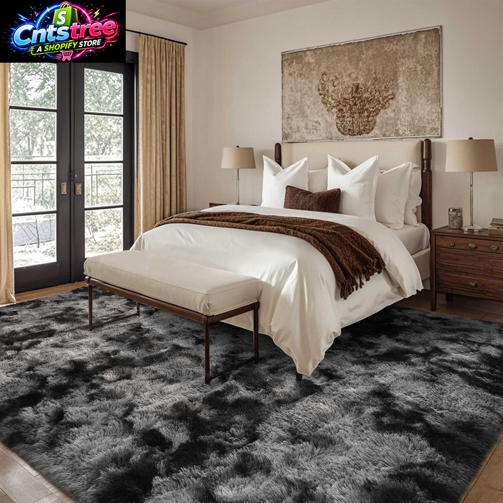 6X9 Ft Large Shag Rugs for Living Room Decor, Tie-Dyed Ultra Soft Fluffy Furry Area Rugs for Bedroom Indoor Floor, Aesthetic Carpet for Kids Home (Dark Grey)