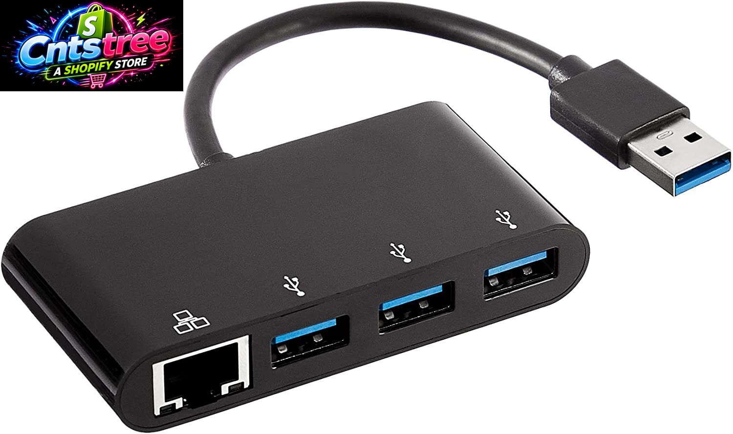 Amazon Basics 4-Port USB 3.0 Hub with 3 USB-A Ports & 1 RJ45 Gigabit Ethernet Port, High-Speed Network Adapter for Laptops, Black