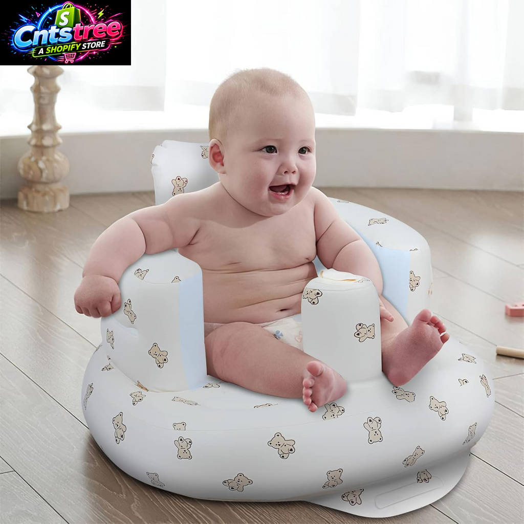 EKEPE Inflatable Baby Seat, Baby Chair for Infant Sitting Up, 3 Months & up | CPSC Compliant, Built-In Air Pump, Portable Inflatable Design, Soft Support and Easy Storage, Baby Registry Essential - Bear