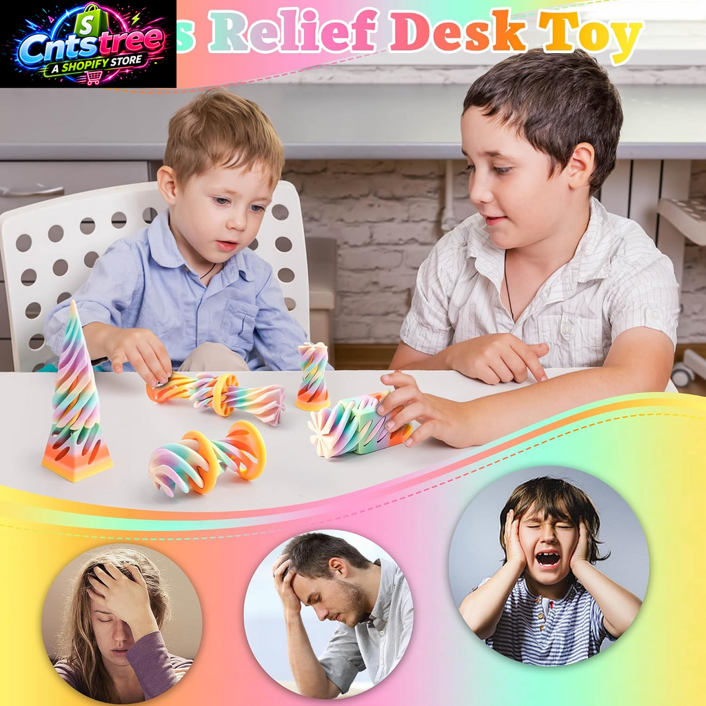 5 Packs Impossible Cone Fidget Toys, 3D Printed Spiral Cone Sensory Toy for Stress Relief, Kids & Adults Classroom Prize Gift (Carnival Rainbow)