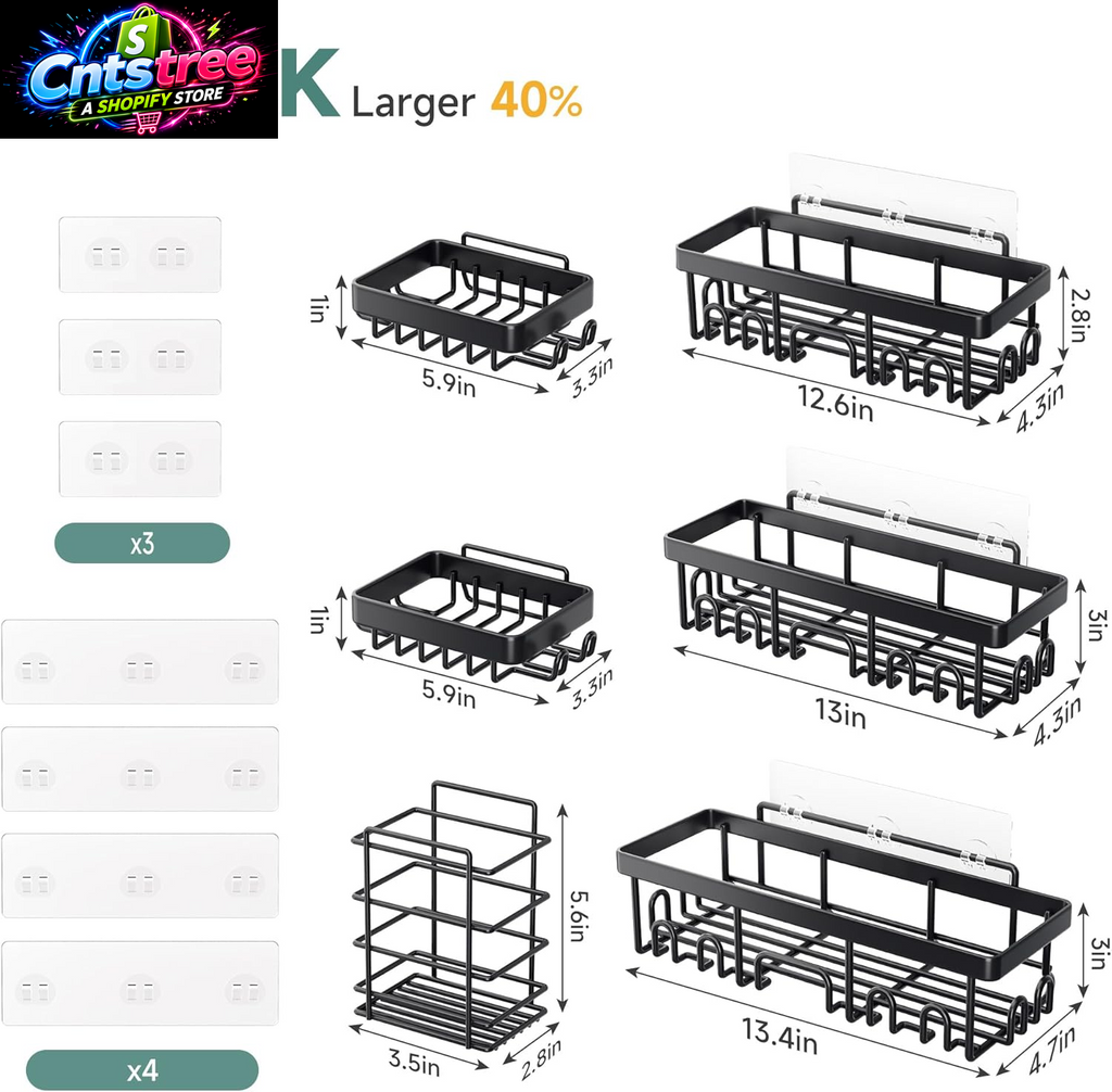 Veken Shower Caddy 6-Pack, Advanced Rustproof Design, No Drilling Adhesive Shelves, Rack with Soap Holder, Large Capacity Bathroom Organizers and Storage, Wall-Mounted Kitchen & Home Decor