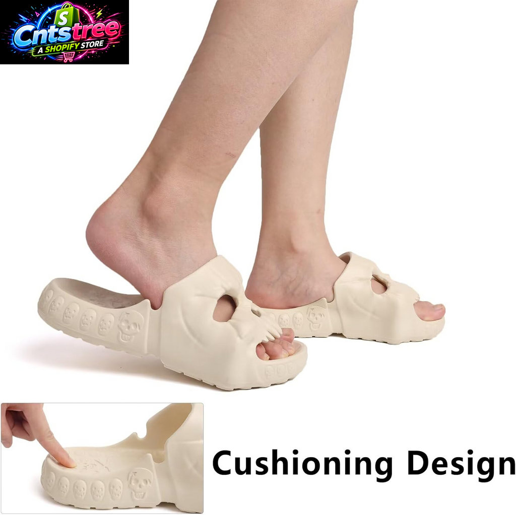 Skull Slides Sandals for Men Women,Non Slip Sport Cloud Cloudies Slides Slippers,Open Toe Slip on Comfy Beach Halloween Skull Slides Shower House Home Indoor Outdoor Thick Soft Shoes