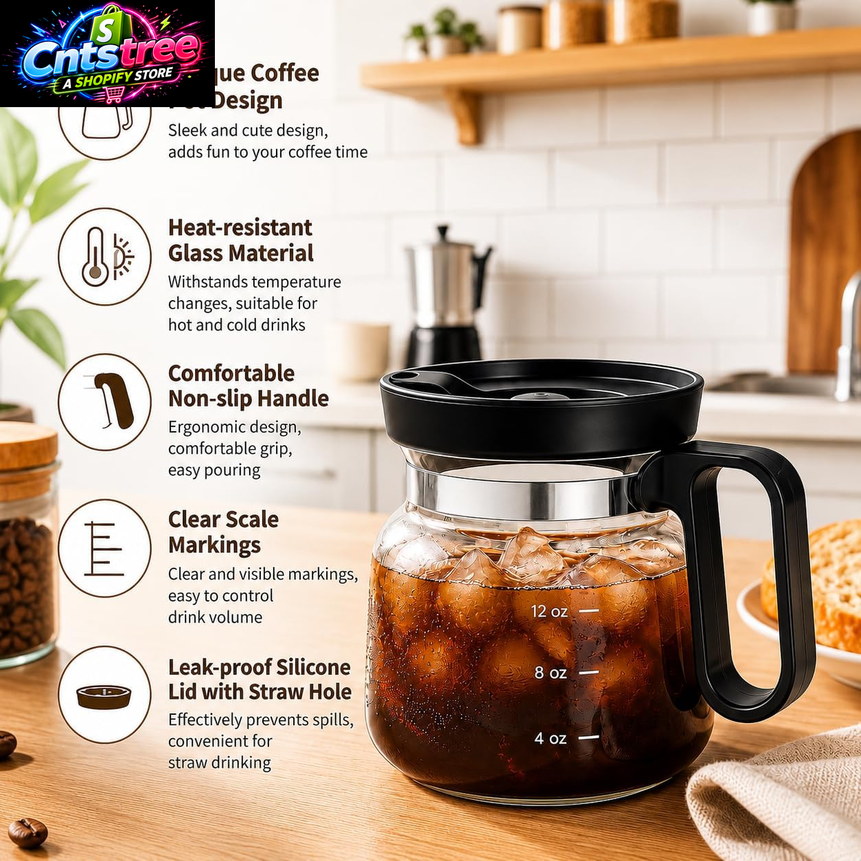 Shelprojsu 16Oz Coffee Pot Mug,Glass Coffee Cups Mini Coffee Pot Coffee Mug,With Leak-Proof Lid Large Capacity, for Ldeal Gift Coffee Lovers(1Pc)