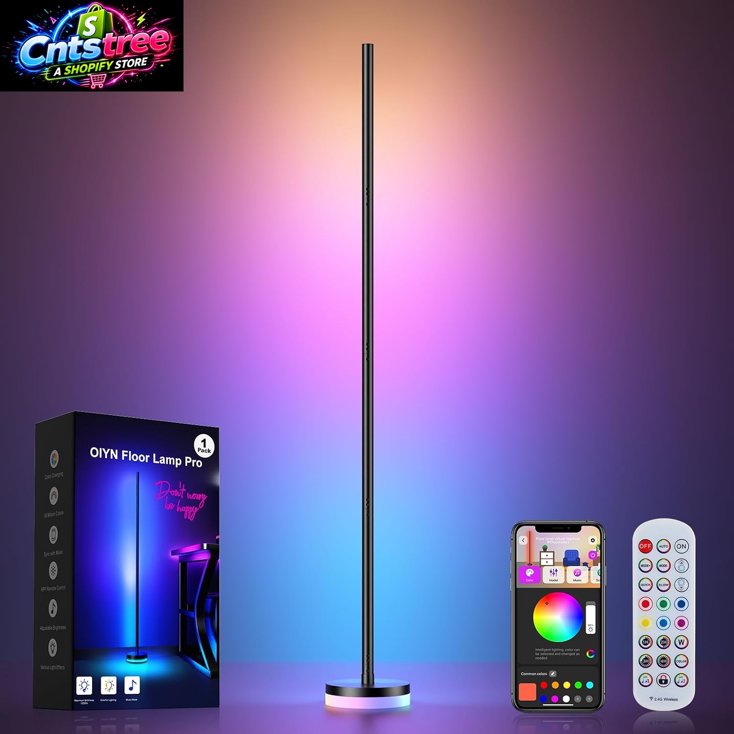 OIYN Corner Floor Lamp, RGBICW LED Corner Lamp with 1300Lm Smart Modern Floor Lamp,App & Remote Control,Music Sync,Color Changing Standing Lamp for Bedroom Living Room and Gaming Rooms