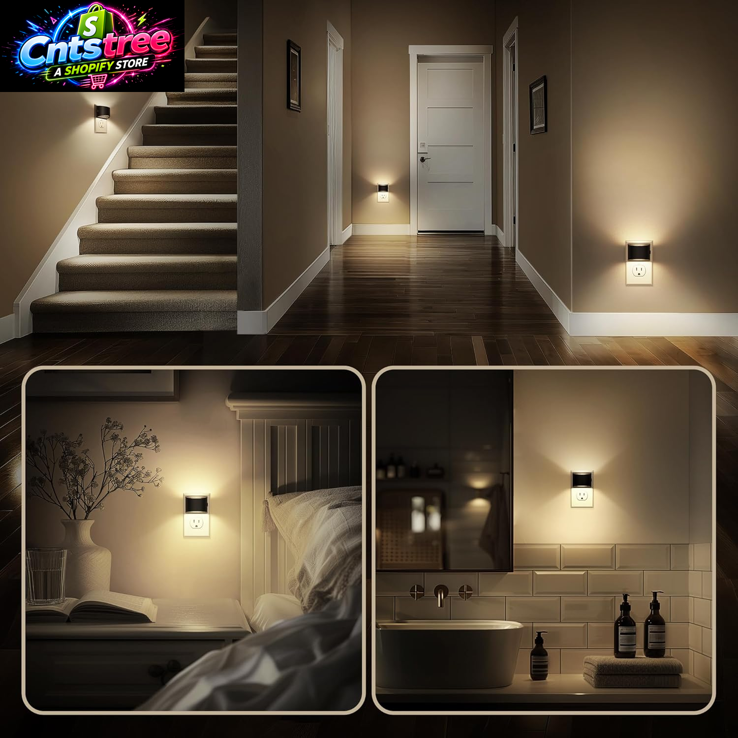 Doresshop LED Night Light[2 Pack], Night Lights Plug into Wall, 3 Level Brightness Adjustable Plug in Night Light, Dusk to Dawn Sensor, Nightlights for Adults, Bedroom, Bathroom, Hallway, 3000K
