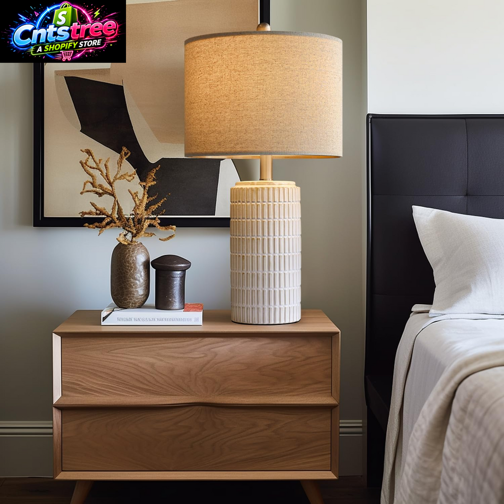 Pokat 23" Modern Ceramic Table Lamp Set of 2 for Living Room White Desk Lamps for Bedroom Farmhouse Bedside Nightstand Lamp House Warming Gifts New Home Decor End Table Lamps Gifts for Women Mom Beige