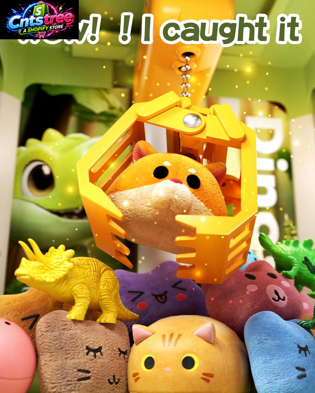 STACTCUTE 32PCS Dinosaur Claw Machine for Kids (Small) | Mini Vending Machine with Music & Adjustable Volume, Electronic Arcade Game Prize Dispenser for Birthday Toys Gifts Age 3+