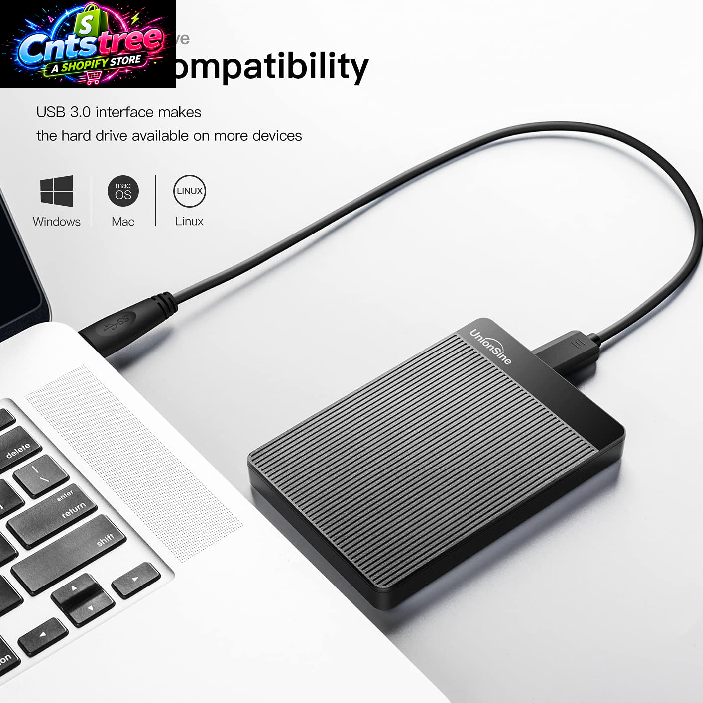 Unionsine 500GB Ultra Slim Portable External Hard Drive HDD-USB 3.0 for PC, Mac, Laptop, PS4, Xbox One, Xbox 360-(Black)