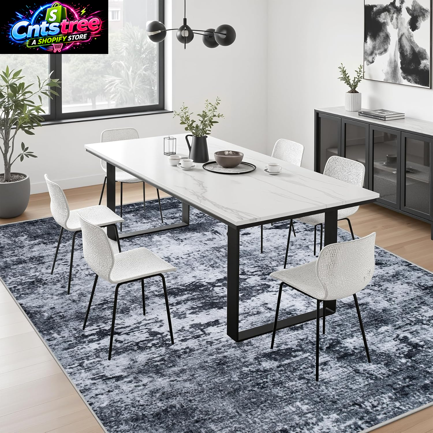 5X7 Area Rug Living Room Rug: Washable Modern Abstract Soft Thin Rug Indoor Floor No Slip Stain Resistant Carpet for Bedroom Dining Room Farmhouse Nursery Home Office - Black