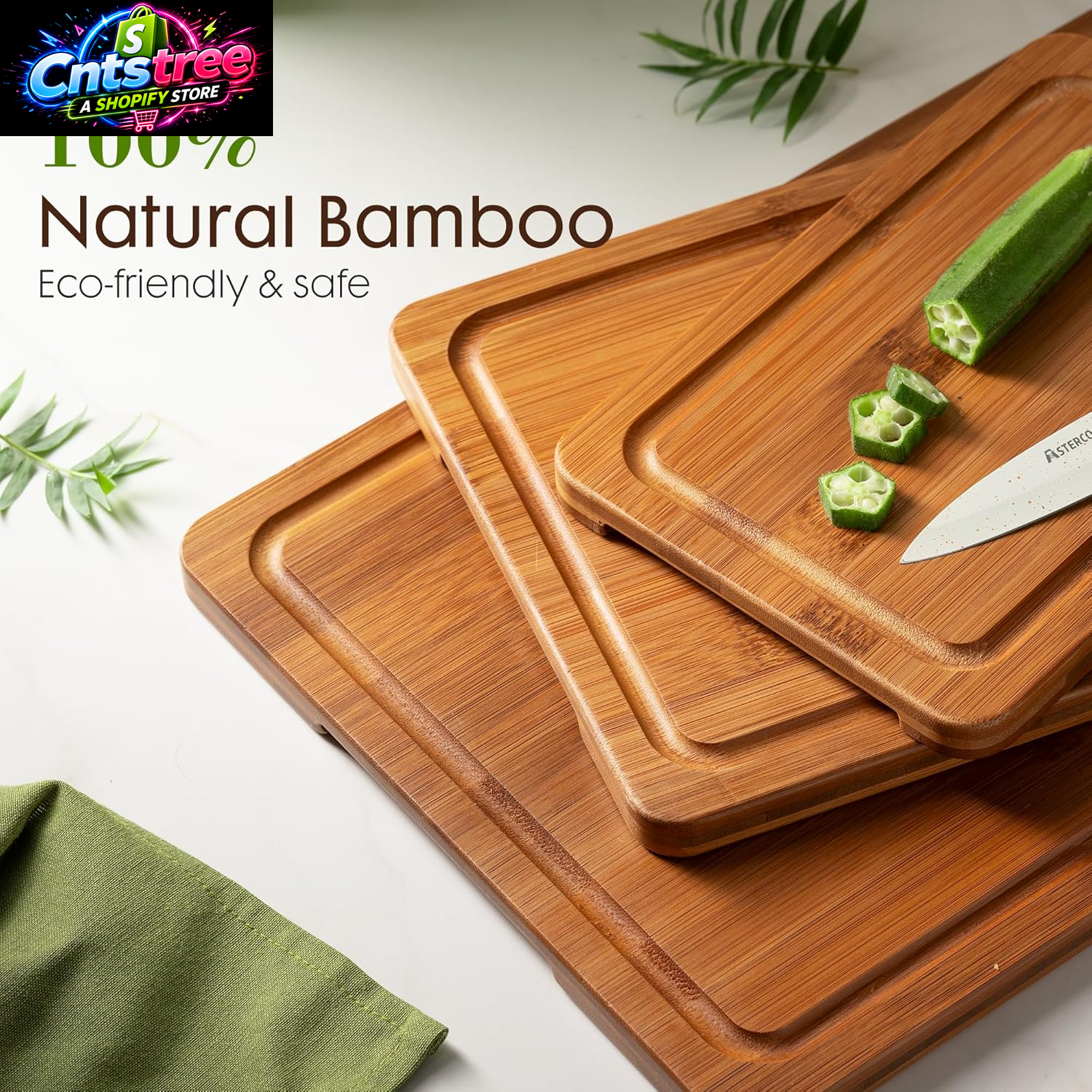 Astercook Deep-Carbonized Bamboo Cutting Boards for Kitchen with Wood Storage Stand, Reversible Charcuterie & Chopping Boards with Juice Grooves and Easy-Grip Handles, Fathers Day Gift for Men