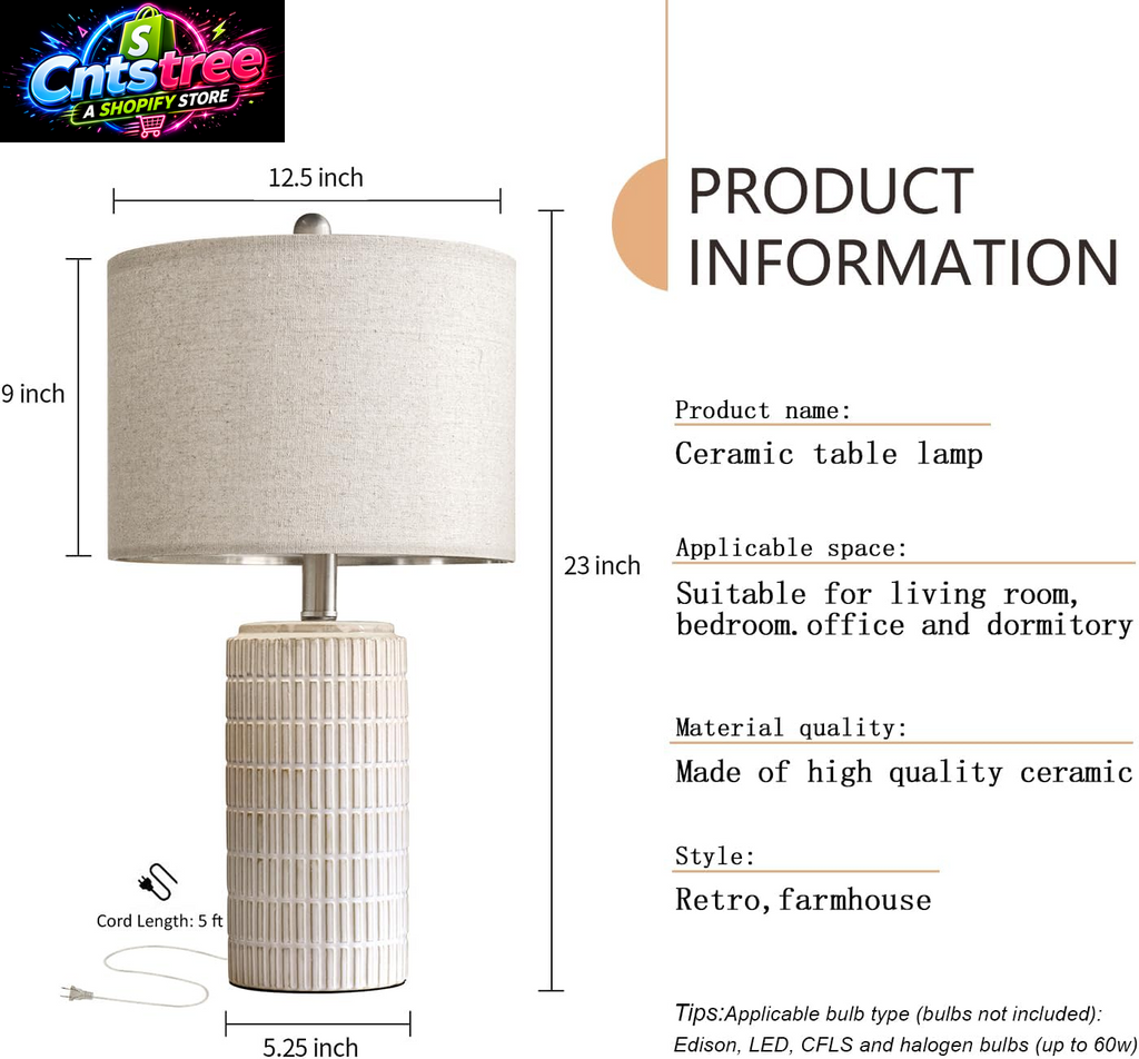 Pokat 23" Modern Ceramic Table Lamp Set of 2 for Living Room White Desk Lamps for Bedroom Farmhouse Bedside Nightstand Lamp House Warming Gifts New Home Decor End Table Lamps Gifts for Women Mom Beige