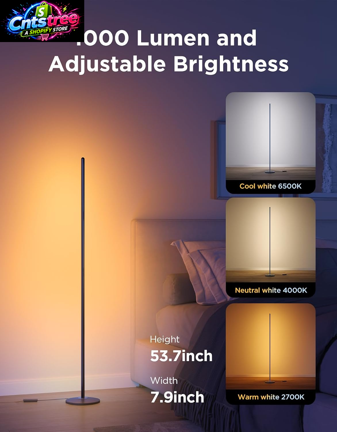 Govee RGBIC Floor Lamp Basic, 1000Lm LED Corner Lamp Compatible with Smartthings, Alexa, and Matter, Modern Floor Lamp with Music Sync and 16 Million DIY Colors, Standing Lamp for Bedroom Living Room