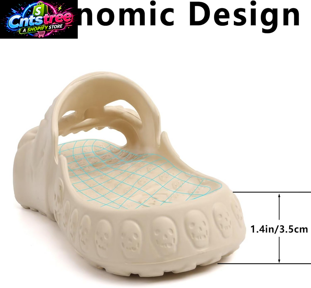 Skull Slides Sandals for Men Women,Non Slip Sport Cloud Cloudies Slides Slippers,Open Toe Slip on Comfy Beach Halloween Skull Slides Shower House Home Indoor Outdoor Thick Soft Shoes