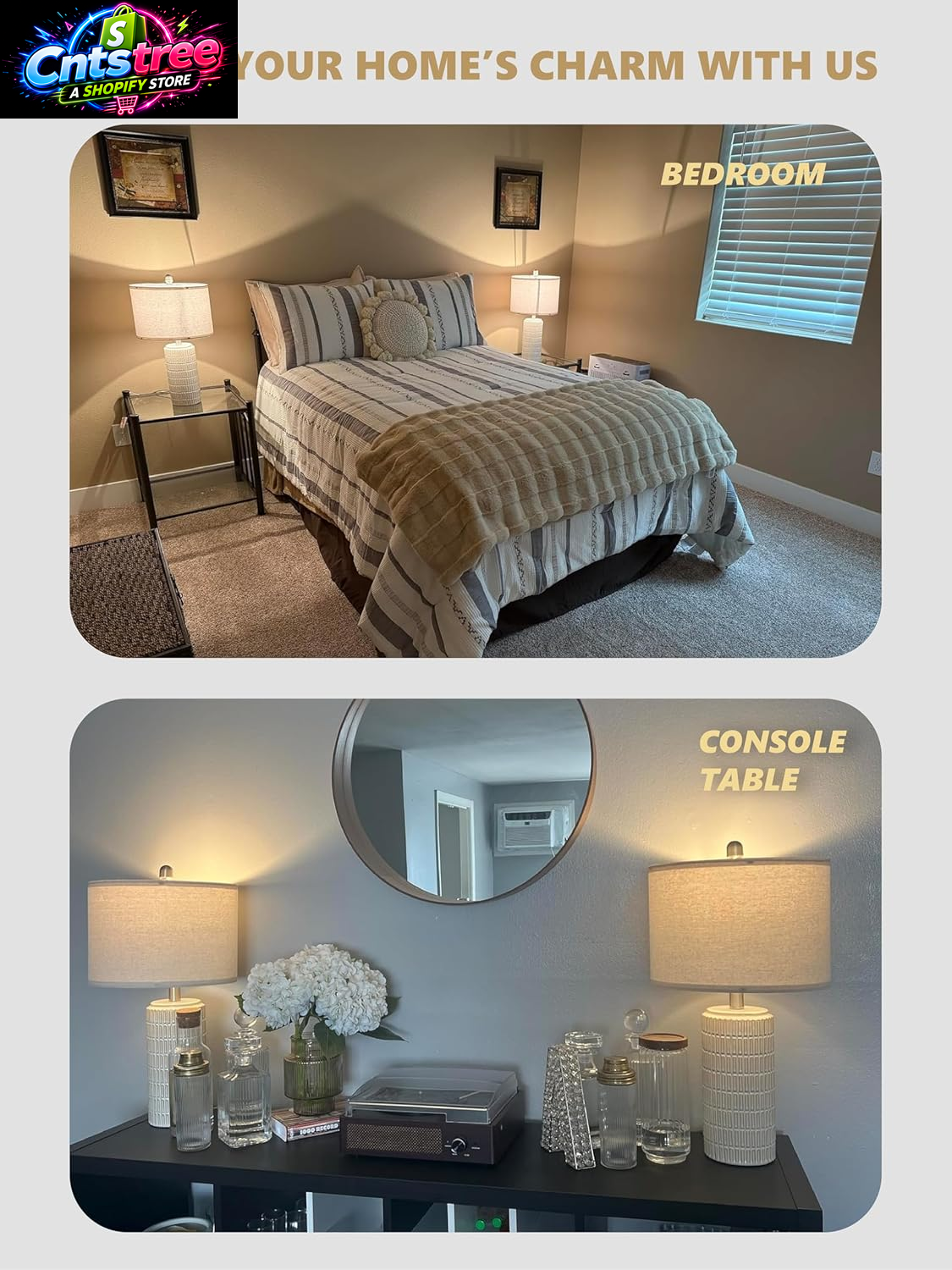 Pokat 23" Modern Ceramic Table Lamp Set of 2 for Living Room White Desk Lamps for Bedroom Farmhouse Bedside Nightstand Lamp House Warming Gifts New Home Decor End Table Lamps Gifts for Women Mom Beige