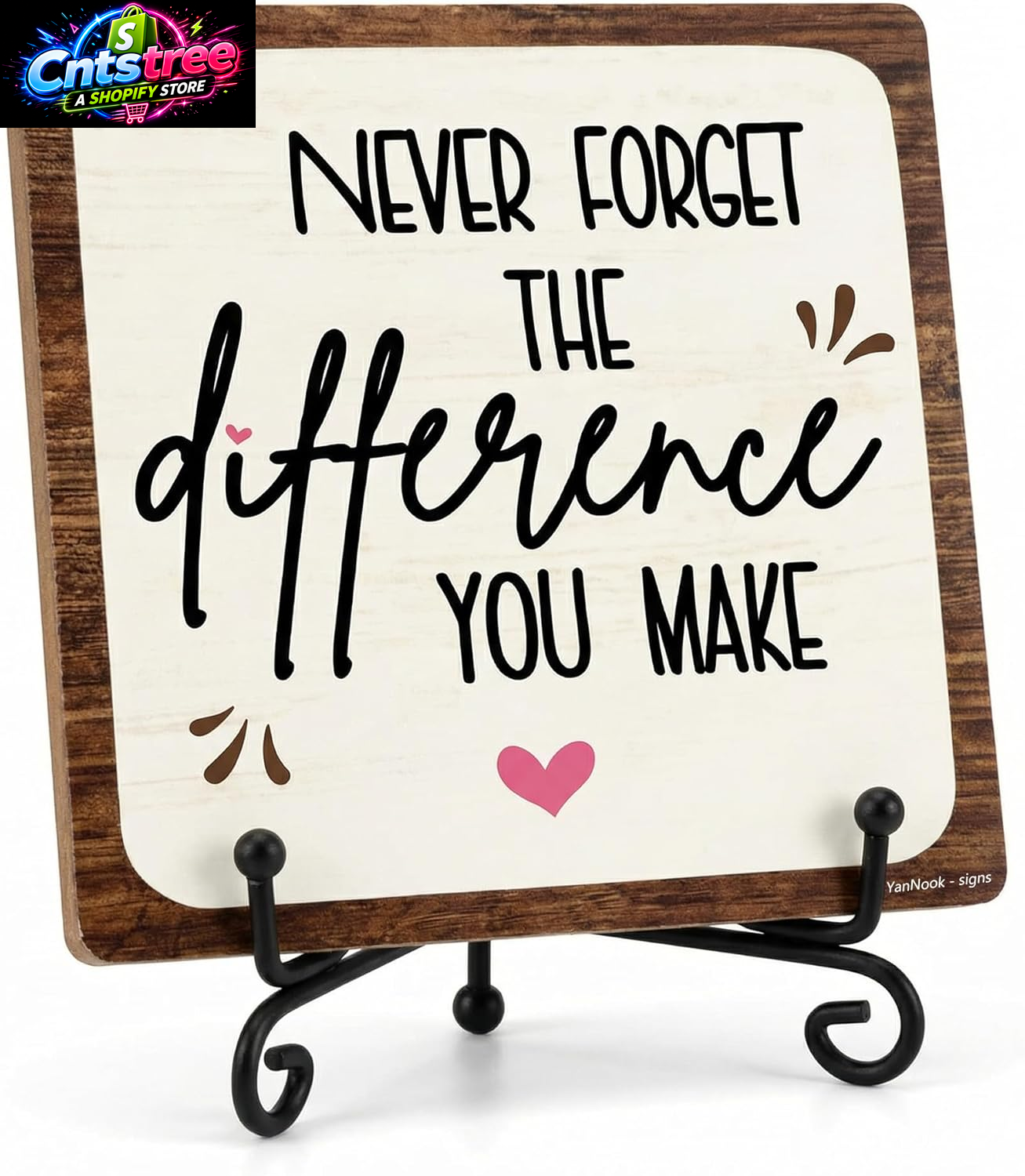 5X5 Inch Inspirational Office Decor – “Never Forget the Difference You Make” Wooden Plaque with Metal Stand,Motivational Desk Decor for for Women & Men, Teacher Desk & Home Office, 2604