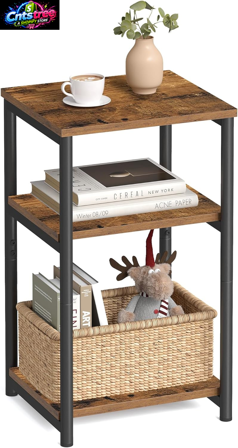 VASAGLE BARNET Collection - Side Table, Small End Table for Living Room, Modern Tall Nightstand, Bedroom, Office, Bathroom, Steel Frame, Rustic Brown and Ink Black ULET273B01