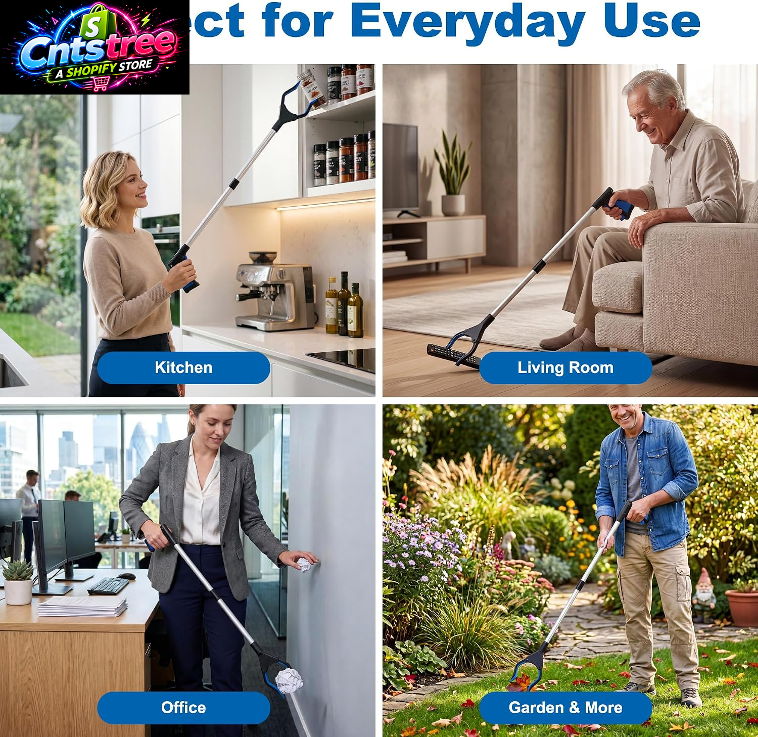 Reacher Grabber Pickup Tool, 32 Inch Grabber Reacher Tool for Seniors, Foldable Reaching Aid with 4.3 Inch Wide Jaw, Trash Picker Upper Grabber, Lightweight Mobility Aid for Elderly