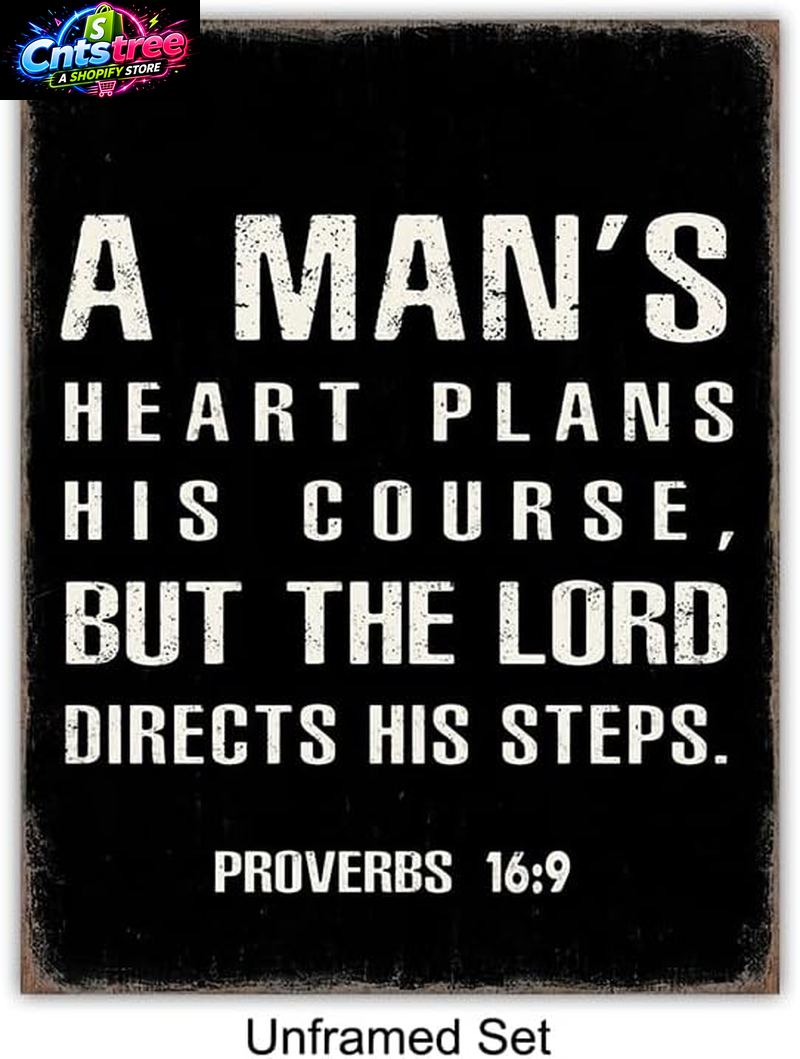 Christian Wall Art - Religious Wall Decor- Christian Gifts for Men - Motivational Quotes Scripture - Man Cave Decor - Positive Quotes Wall Art - Inspirational Office Décor Print