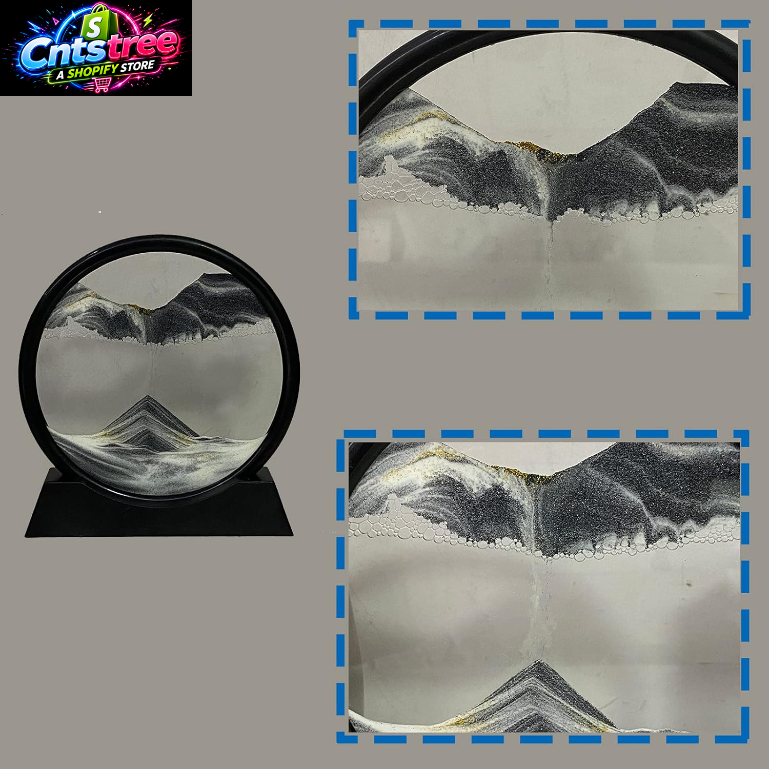 HYUGF Moving Sand Art Picture Decor, 3D Deep Sea Sandscape Liquid Motion, round Glass Frame Display Flowing Sand Relaxing Gift for Kids Adults Home Office Work Desktop Decoration Toy (Black, 7")