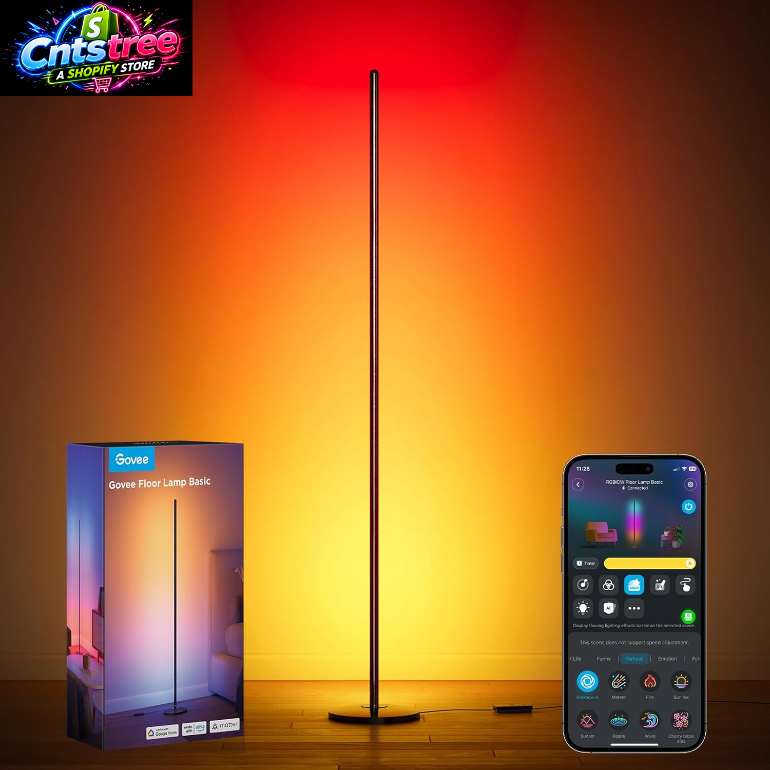 Govee RGBIC Floor Lamp Basic, 1000Lm LED Corner Lamp Compatible with Smartthings, Alexa, and Matter, Modern Floor Lamp with Music Sync and 16 Million DIY Colors, Standing Lamp for Bedroom Living Room