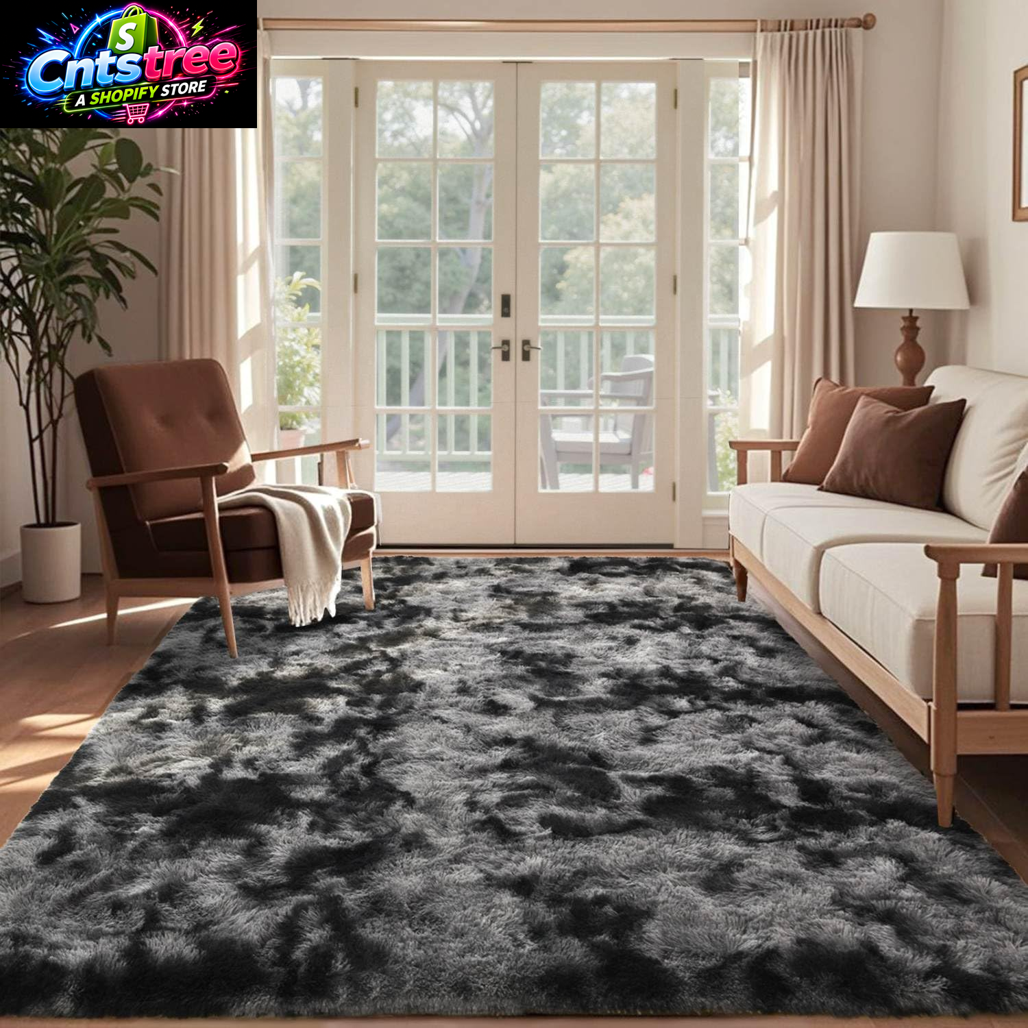 6X9 Ft Large Shag Rugs for Living Room Decor, Tie-Dyed Ultra Soft Fluffy Furry Area Rugs for Bedroom Indoor Floor, Aesthetic Carpet for Kids Home (Dark Grey)