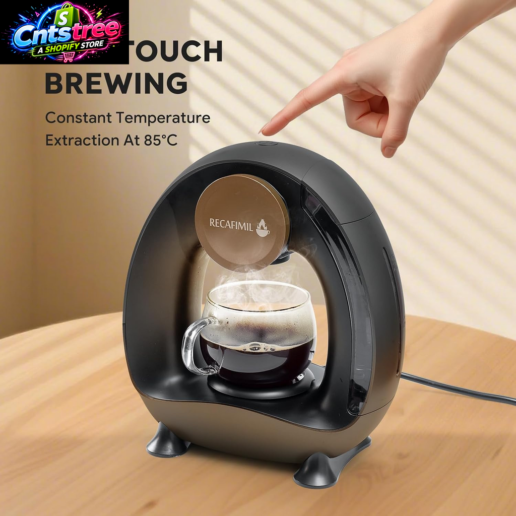 Single Serve Coffee Maker for K Cup Pod and Coffee Grounds /Tea, Fast Brew in 2 Minutes, 2 in 1 One Button Coffee Machine 4-8 Oz Brew Sizes, Stylish＆Compact for Home, Office, RV and Dorm, Black