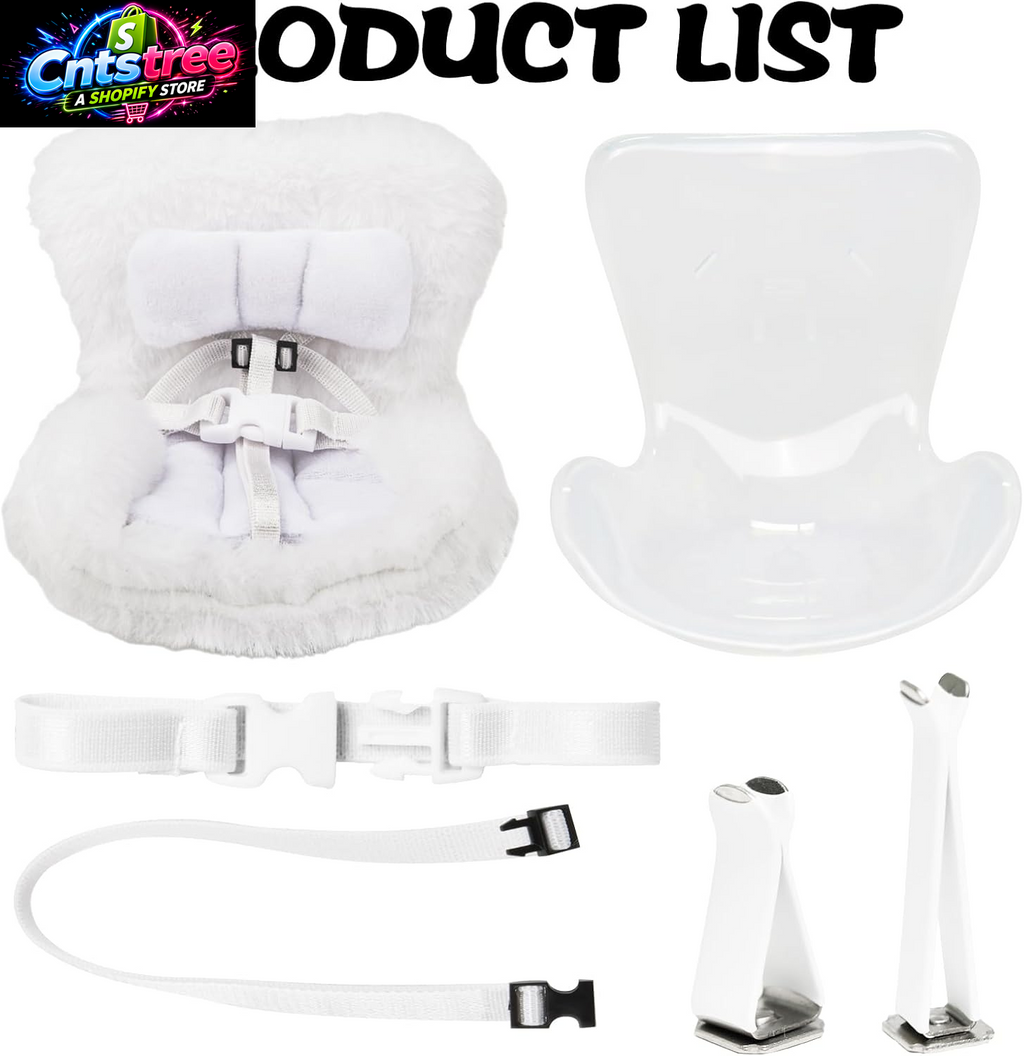 Mini Doll Car Seat for 17Cm Dolls, Clip-On Air Vent Safety Seat with Soft Plush Cushion and ABS Base, Cute Car Decoration & Display Stand for Collectors and Toy Fans, White