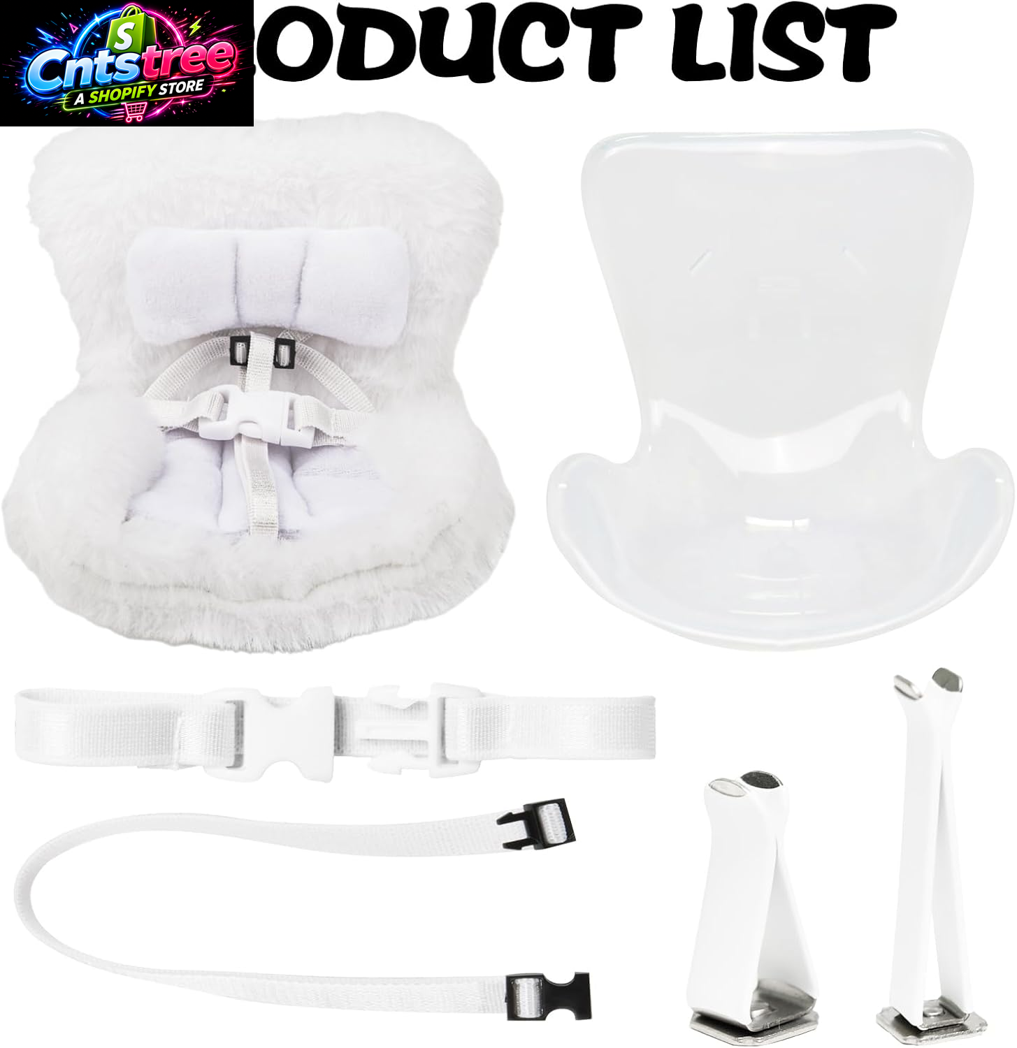 Mini Doll Car Seat for 17Cm Dolls, Clip-On Air Vent Safety Seat with Soft Plush Cushion and ABS Base, Cute Car Decoration & Display Stand for Collectors and Toy Fans, White