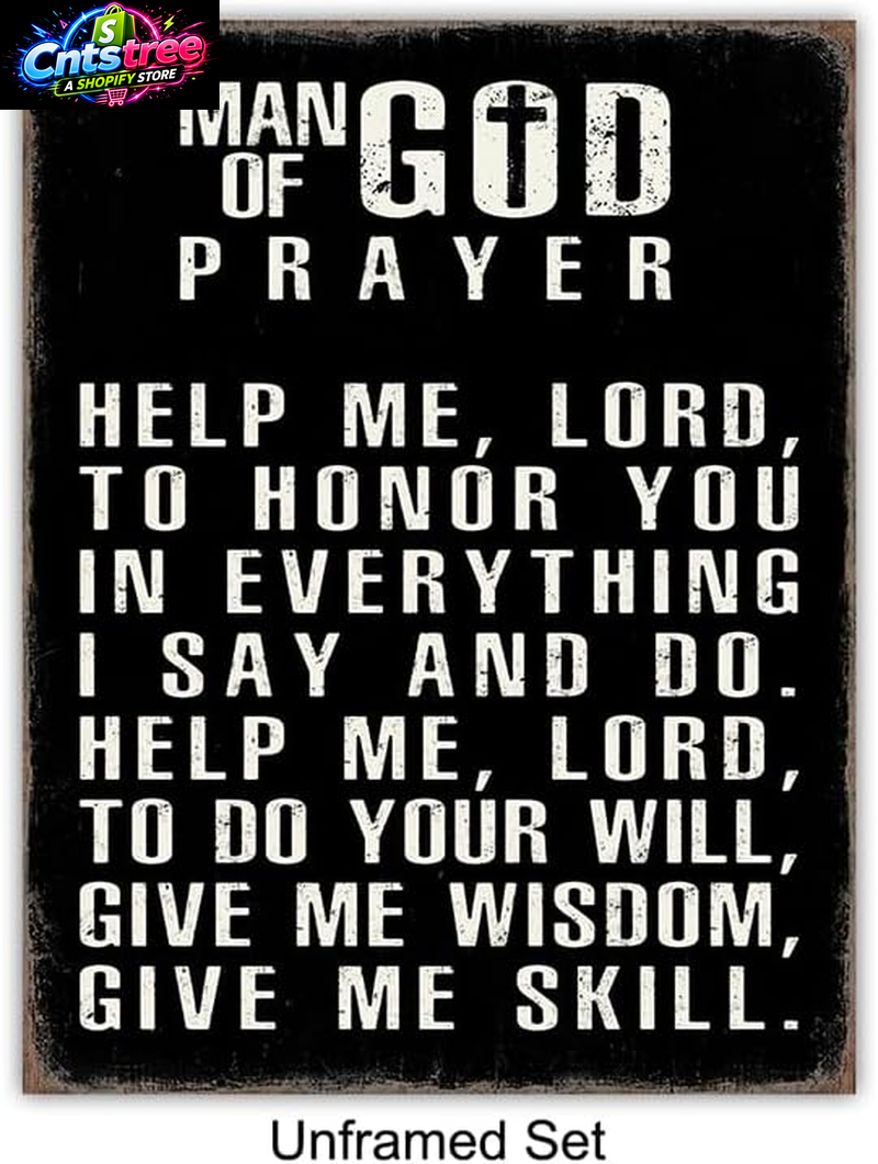 Christian Wall Art - Religious Wall Decor- Christian Gifts for Men - Motivational Quotes Scripture - Man Cave Decor - Positive Quotes Wall Art - Inspirational Office Décor Print