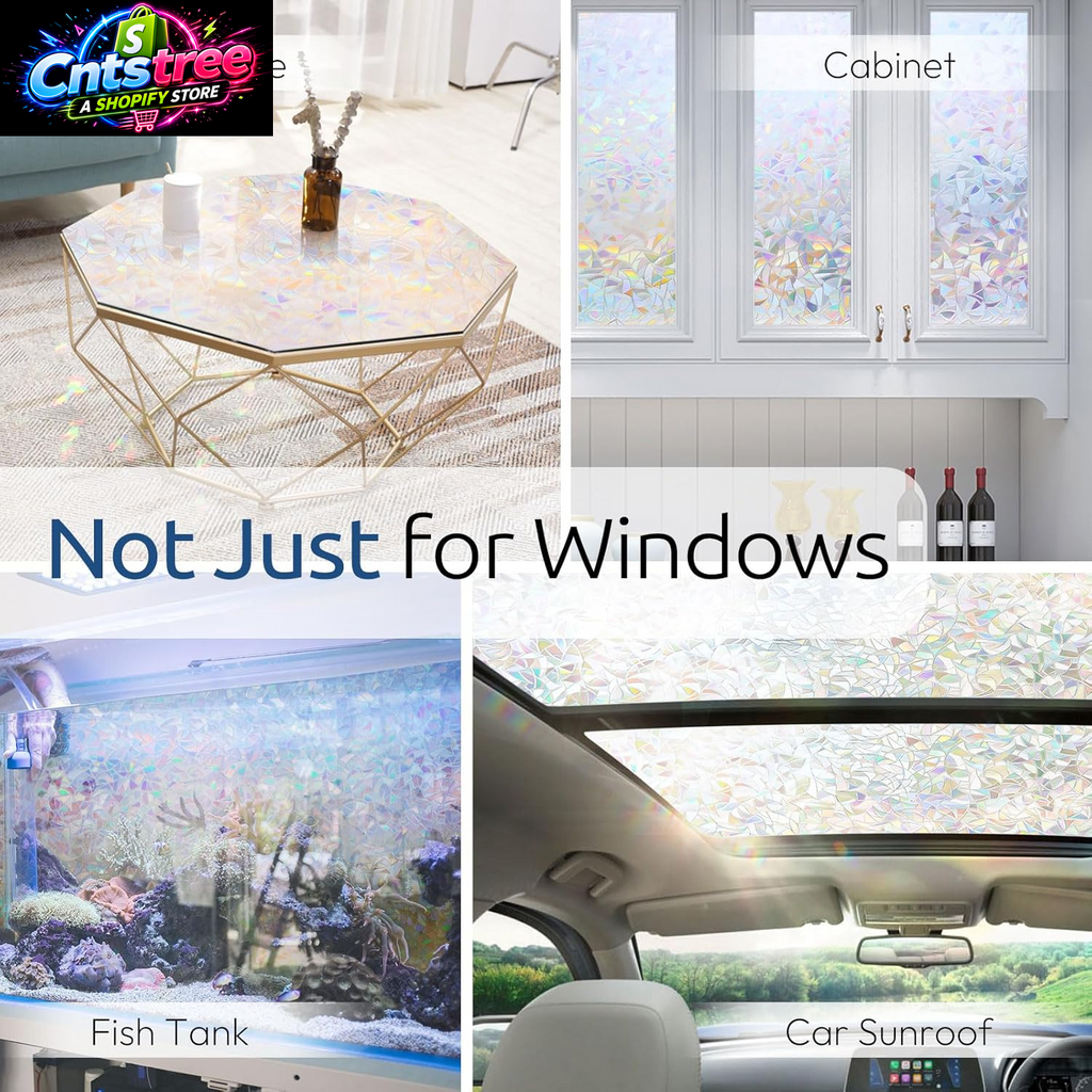 Rabbitgoo Window Privacy Film Rainbow Film Decorative Window Sticker, 3D Static Stained Glass Cling Tint for Home Heat Control Non-Adhesive, 17.5 X 78.7 Inches