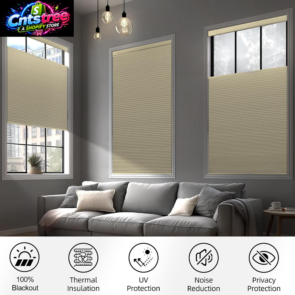 BERISSA Top down Bottom up Cordless Cellular Shades,No Drill Blinds 34"X48" | Beige Blackout TDBU Adjusts Light & Privacy. No-Drill Mount. Honeycomb Saves Energy, Insulates, Blocks Light & Cuts Noise.