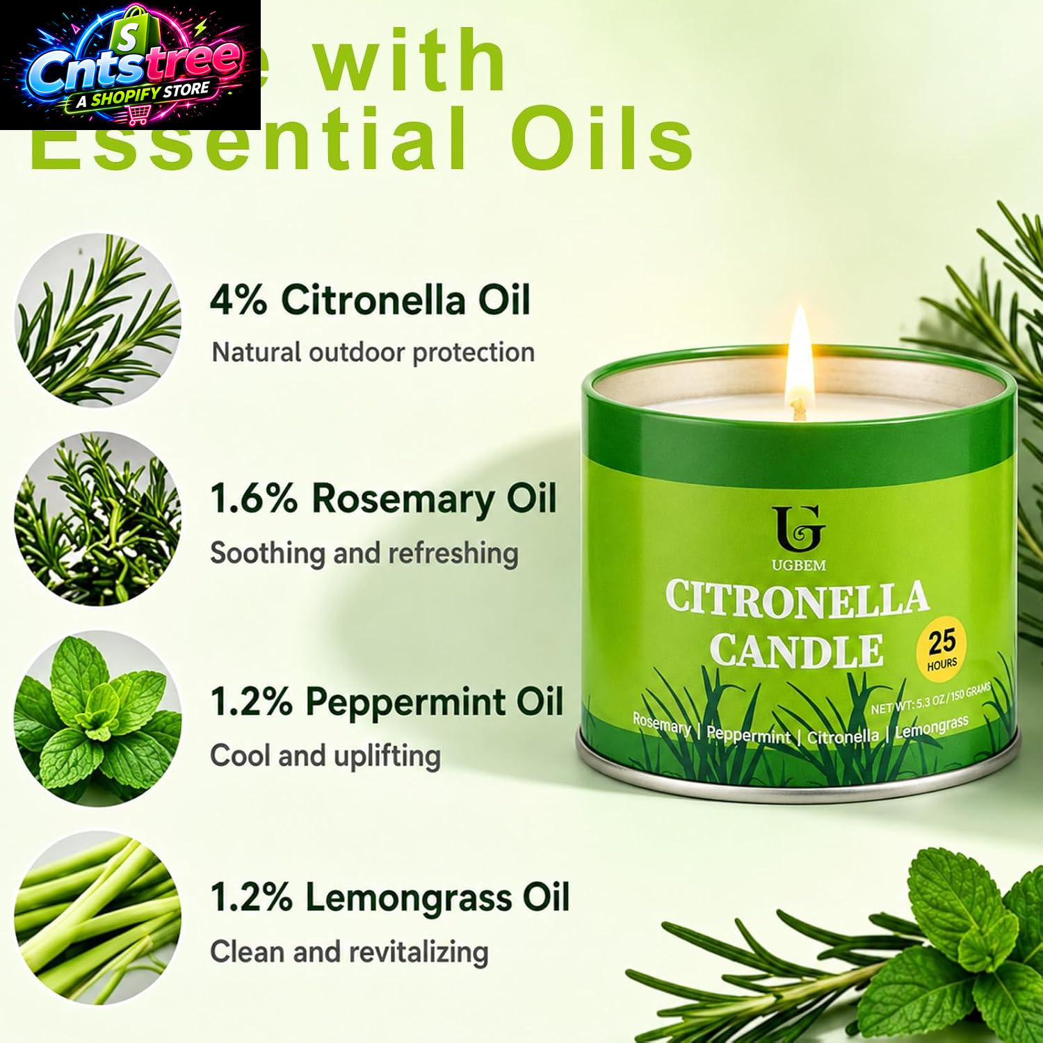 Citronella Candles Outdoor for Camping Patio, Essential Oil Candles for Yard and Outside, Natural Non-Toxic Soy Wax Candle for Backyard Travel Indoor Home Decor, Burns 26 Hours, 5.3Oz, 2 Pack
