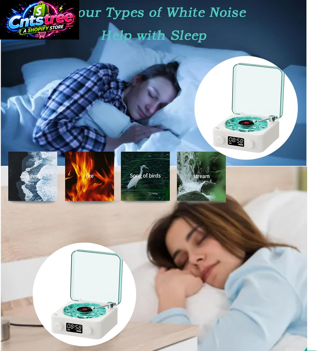 The Waves Vinyl Player, Waves Bluetooth Speaker, Portable Vintage Vinyl Speaker with Adjustable Light and Time for Bedroom, Party, White