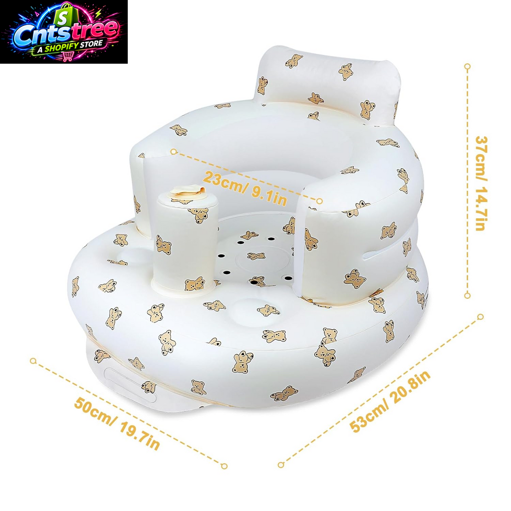EKEPE Inflatable Baby Seat, Baby Chair for Infant Sitting Up, 3 Months & up | CPSC Compliant, Built-In Air Pump, Portable Inflatable Design, Soft Support and Easy Storage, Baby Registry Essential - Bear