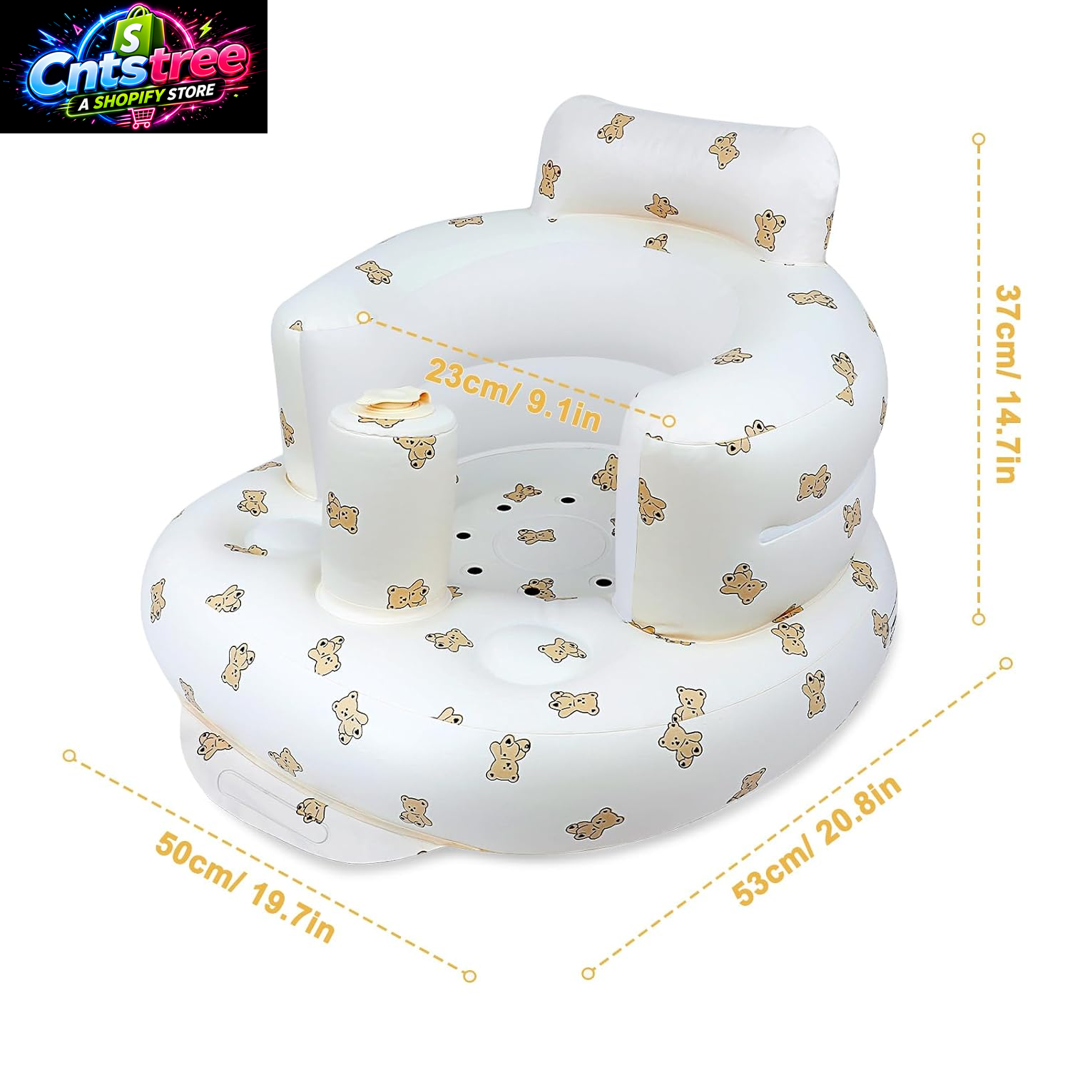 EKEPE Inflatable Baby Seat, Baby Chair for Infant Sitting Up, 3 Months & up | CPSC Compliant, Built-In Air Pump, Portable Inflatable Design, Soft Support and Easy Storage, Baby Registry Essential - Bear