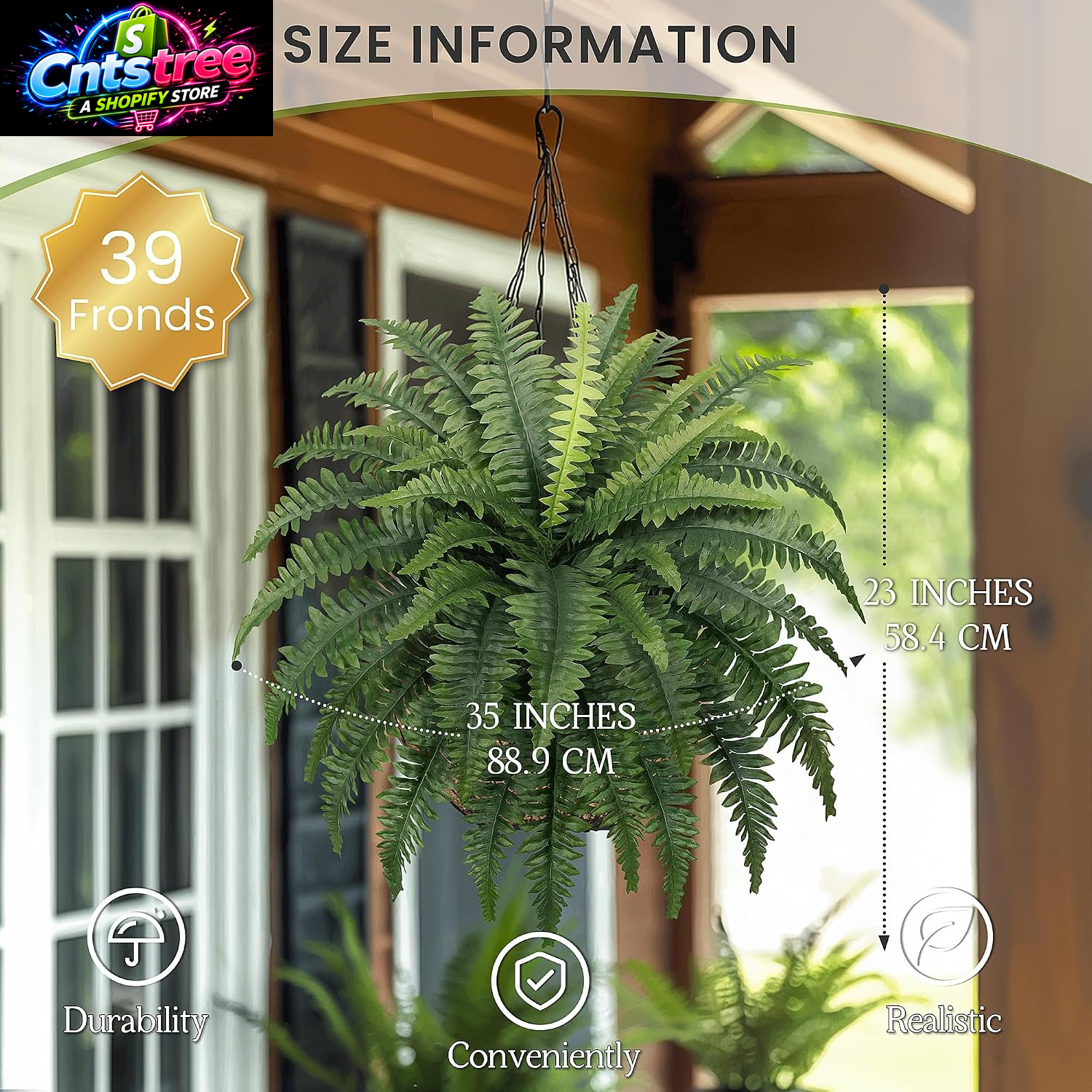 FOREST PRINCE 35" Fake Ferns Artificial Bush Plants for Outdoors, 2-Pack | Uv-Resistant, Large Artificial Boston Ferns, 39 Fronds Each, Zero Maintenance, Pet Friendly, Outdoors Home Décor
