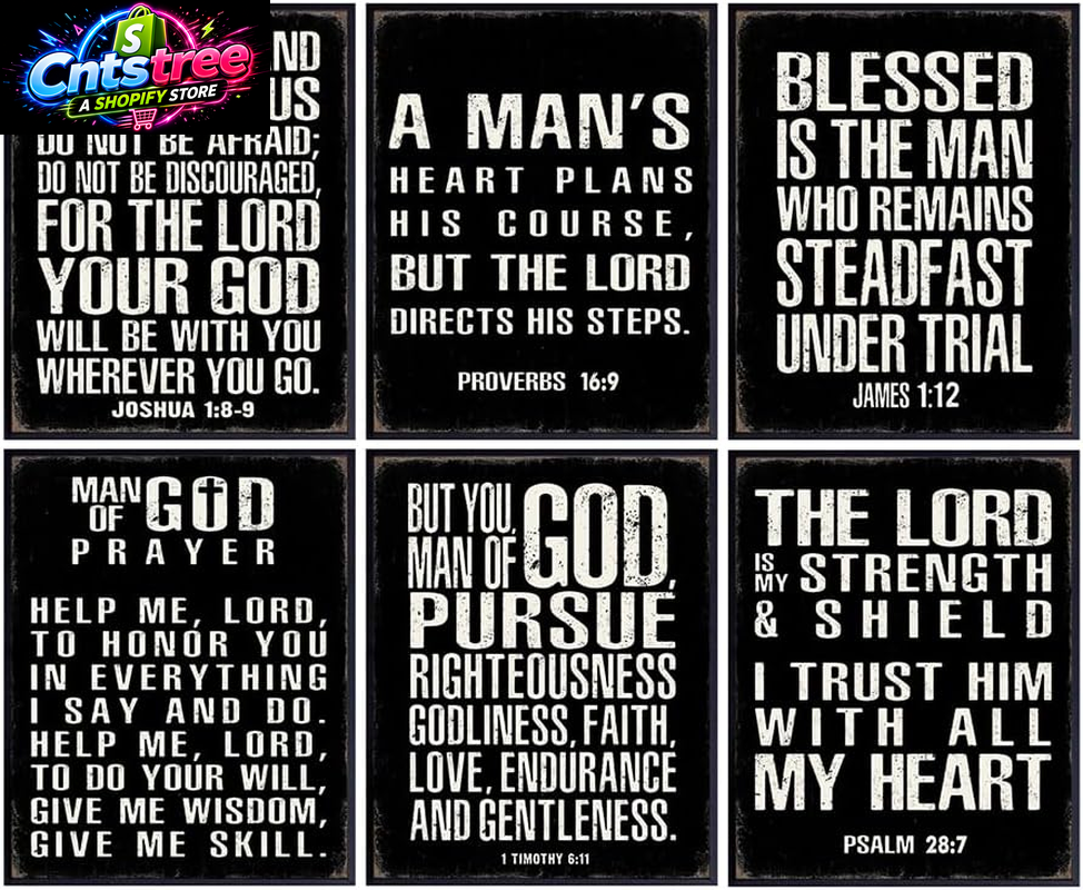 Christian Wall Art - Religious Wall Decor- Christian Gifts for Men - Motivational Quotes Scripture - Man Cave Decor - Positive Quotes Wall Art - Inspirational Office Décor Print