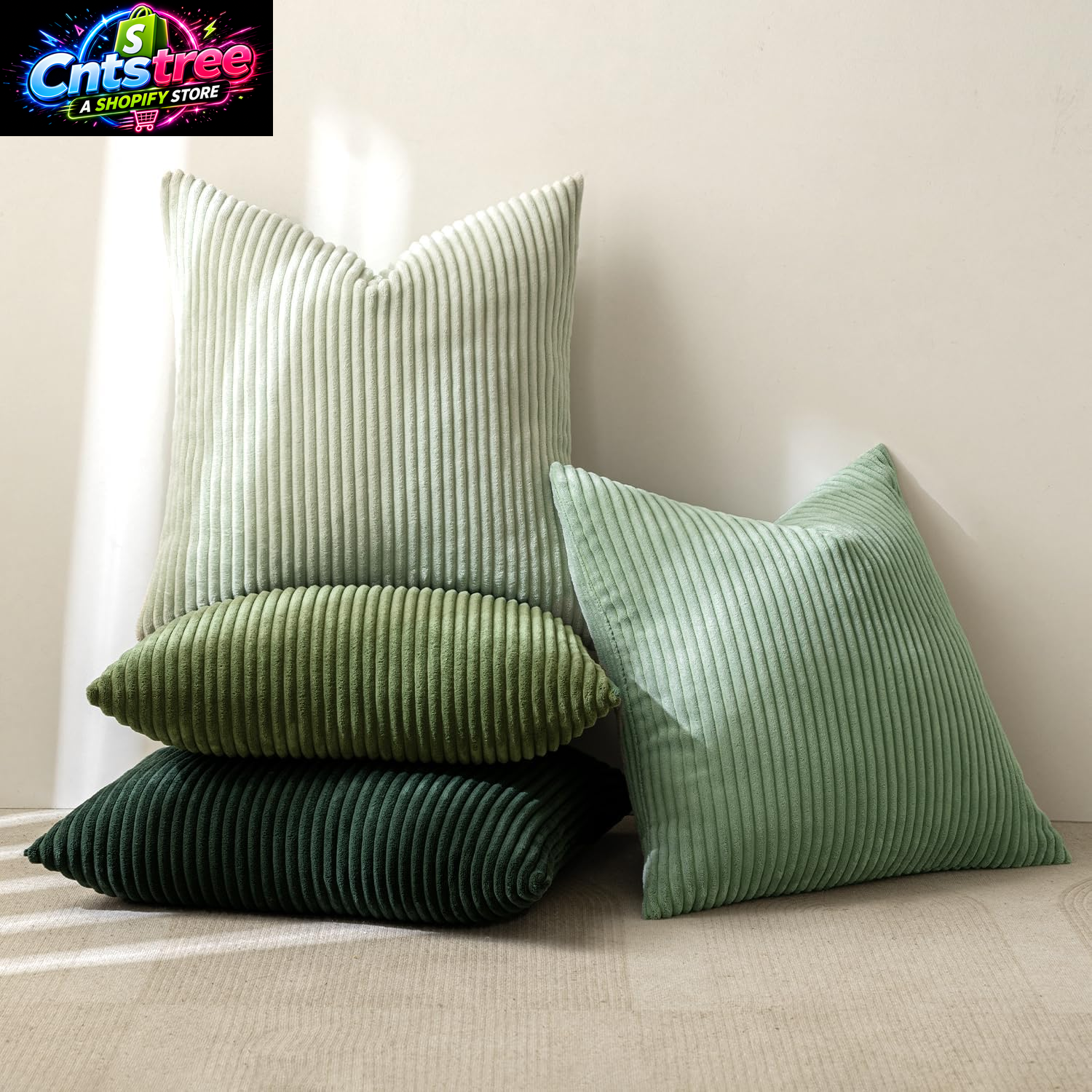 MIULEE Boho Farmhouse Sage Green Throw Pillow Covers 18X18 Inch Set of 4 Mordern Nordic Cushion Covers Soft Corduroy Spring Home Decor for Couch Bed Sofa Living Room Forest Green