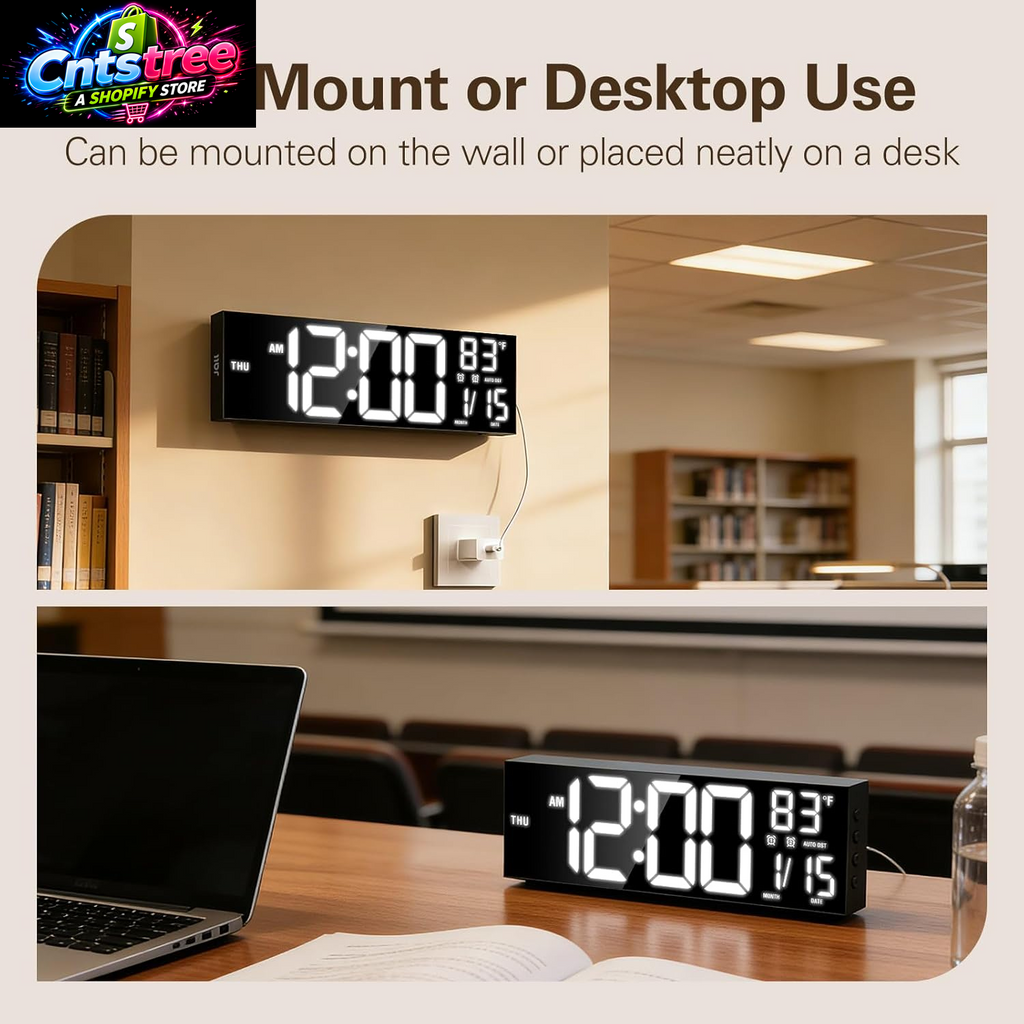 JALL 16" Large Digital Wall Mount Clock, Count down Timer, Alarm, Big LED, RGB Color, DST, Temperature for Living Room Classroom Desk, Xmas, Birthday Gift for Senior Mom Dad (Black, 16 Inches)
