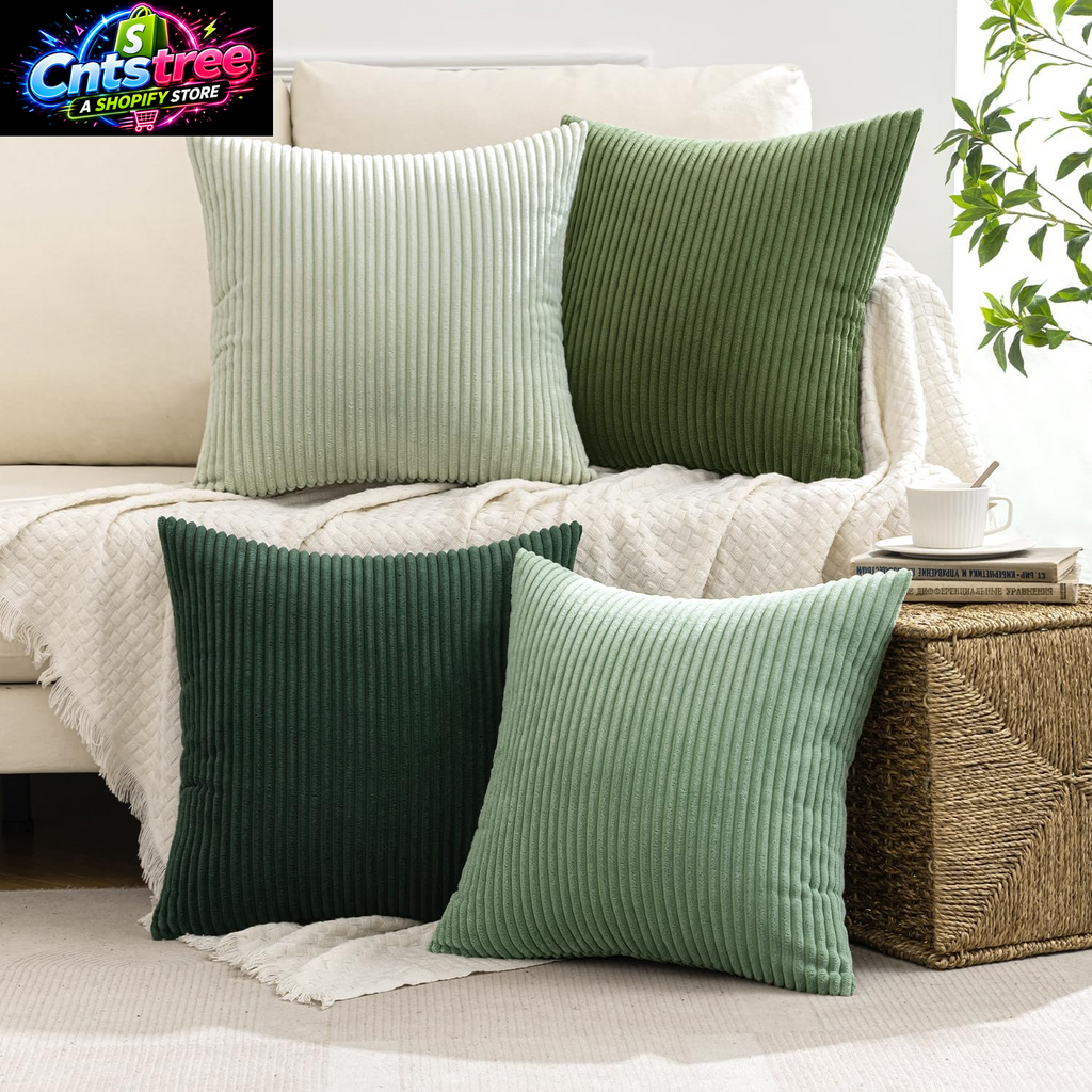 MIULEE Boho Farmhouse Sage Green Throw Pillow Covers 18X18 Inch Set of 4 Mordern Nordic Cushion Covers Soft Corduroy Spring Home Decor for Couch Bed Sofa Living Room Forest Green