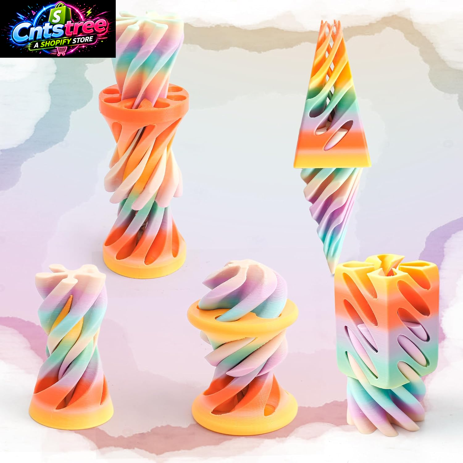 5 Packs Impossible Cone Fidget Toys, 3D Printed Spiral Cone Sensory Toy for Stress Relief, Kids & Adults Classroom Prize Gift (Carnival Rainbow)