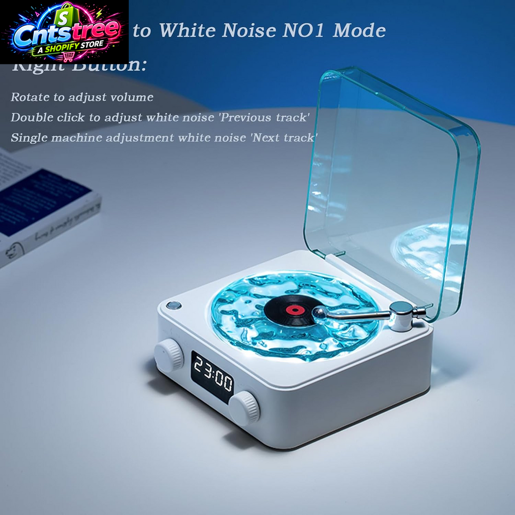 The Waves Vinyl Player, Waves Bluetooth Speaker, Portable Vintage Vinyl Speaker with Adjustable Light and Time for Bedroom, Party, White