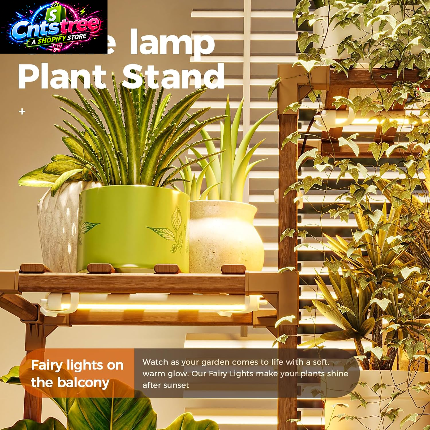 Bamworld Plant Stand with Grow Light Plant Shelf for Mutiple Pots Large Plant Holder for Living Room Patio Boho Home Decor for Gardening Warm Light