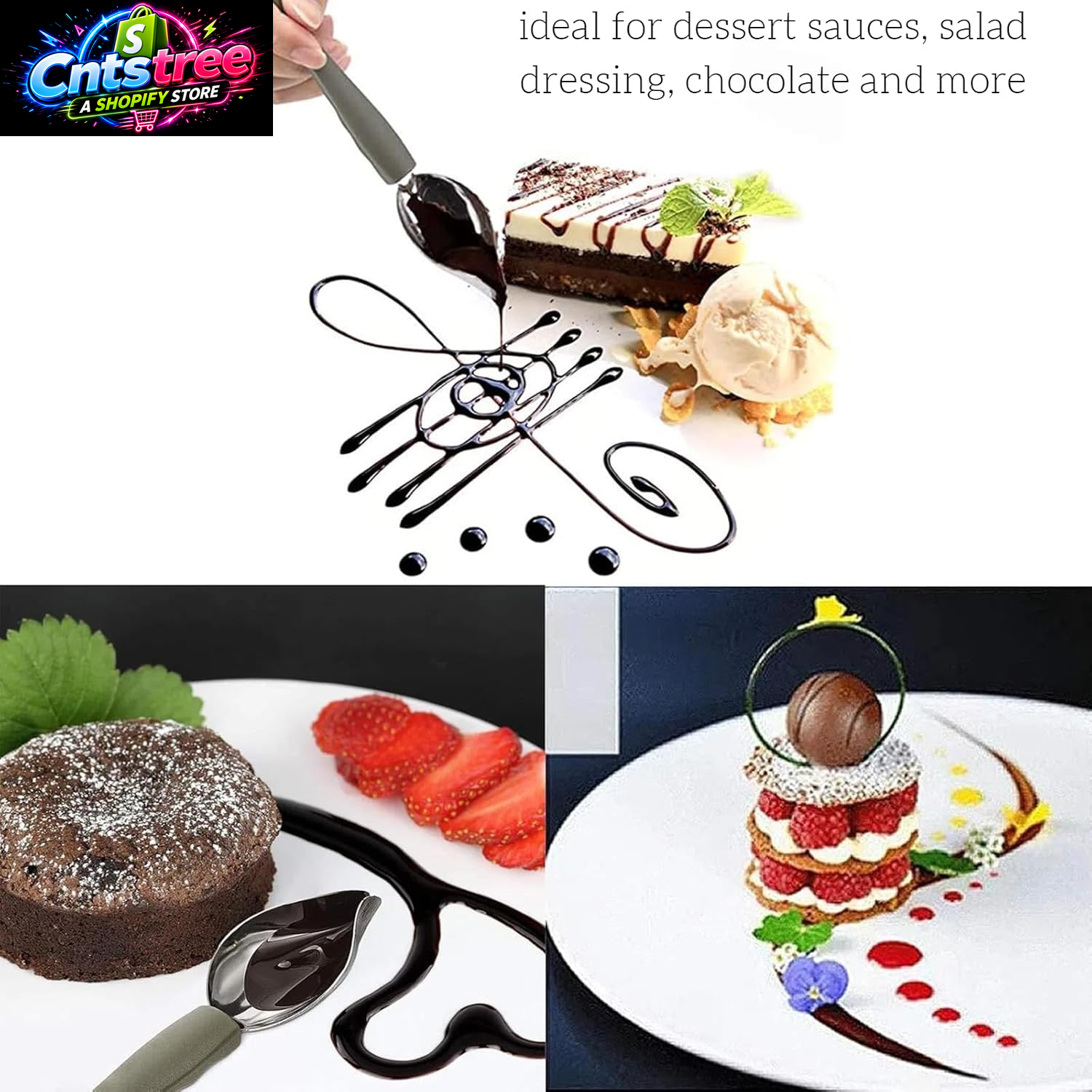 Professional Culinary Precision Drawing Decorating Spoon Set, 2Pcs Stainless Steel Chef Drizzle Spoons,Chocolate Filter Spoons,Plating Spoon for Decorative Plates, Cake, Coffee