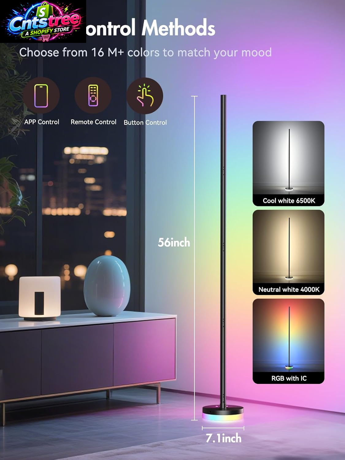 OIYN Corner Floor Lamp, RGBICW LED Corner Lamp with 1300Lm Smart Modern Floor Lamp,App & Remote Control,Music Sync,Color Changing Standing Lamp for Bedroom Living Room and Gaming Rooms