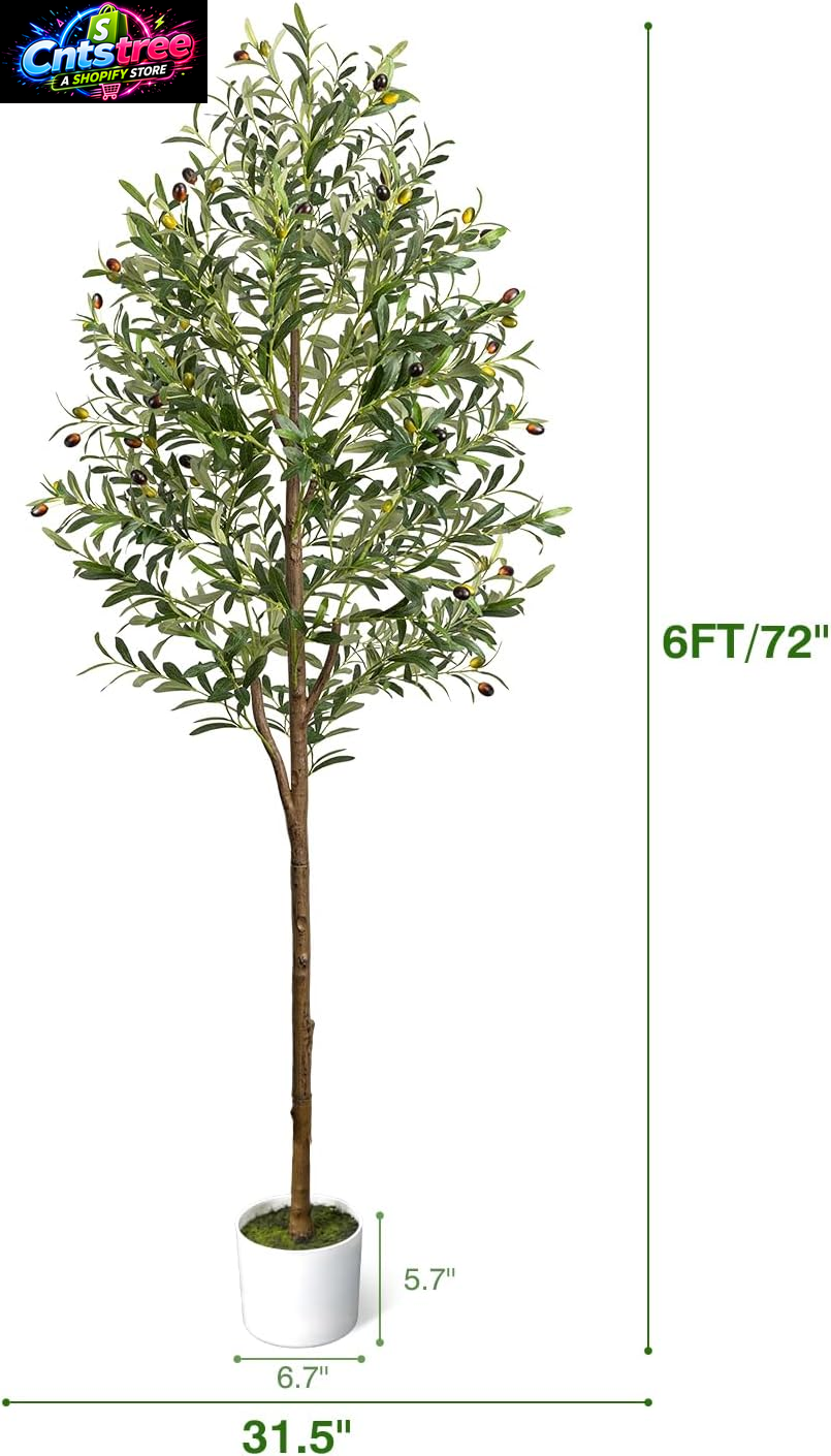 6FT Artificial Olive Tree - Indoor Tall Faux Olive Trees with Planter&Basket, Large Fake Olive Silk Tree Realistic Olive Plants with Branches and Fruits for Home Decor Office Living Room