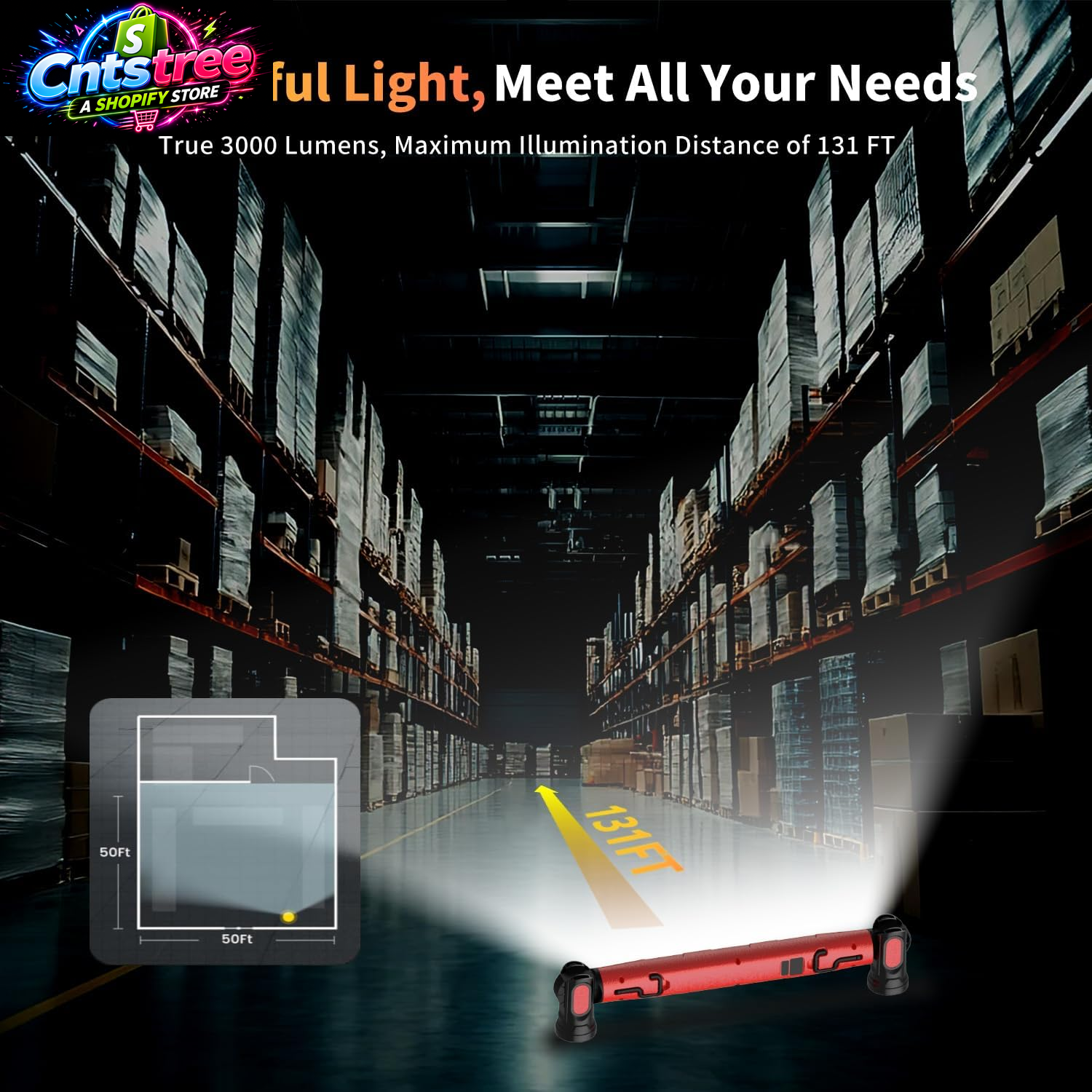 Magnetic Cordless under Hood Work Light Bar for Mechanics-Red | Rechargeable 5200Mah Battery, 3000 Lumens, N45 Magnets, 360° Hooks, IP54 Waterproof & IK08 Impact Resistant for Car Repairing