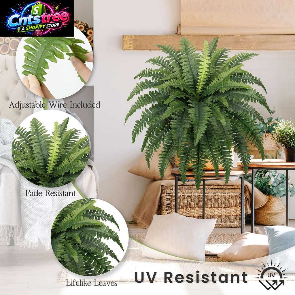 FOREST PRINCE 35" Fake Ferns Artificial Bush Plants for Outdoors, 2-Pack | Uv-Resistant, Large Artificial Boston Ferns, 39 Fronds Each, Zero Maintenance, Pet Friendly, Outdoors Home Décor
