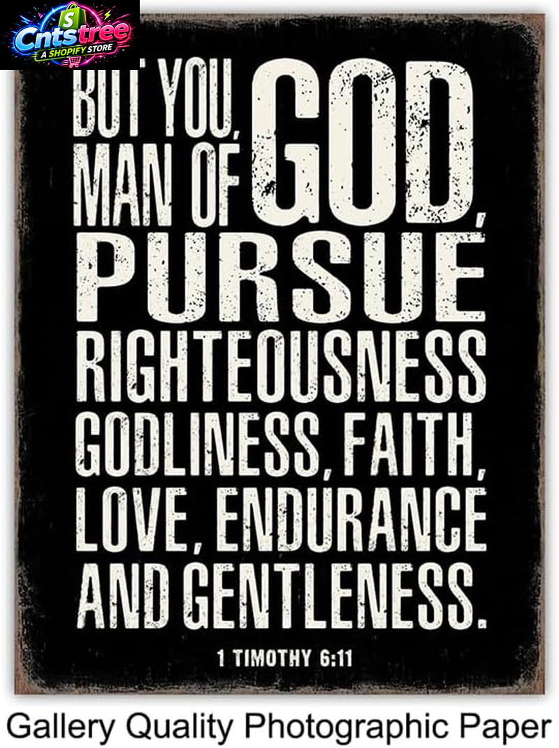 Christian Wall Art - Religious Wall Decor- Christian Gifts for Men - Motivational Quotes Scripture - Man Cave Decor - Positive Quotes Wall Art - Inspirational Office Décor Print